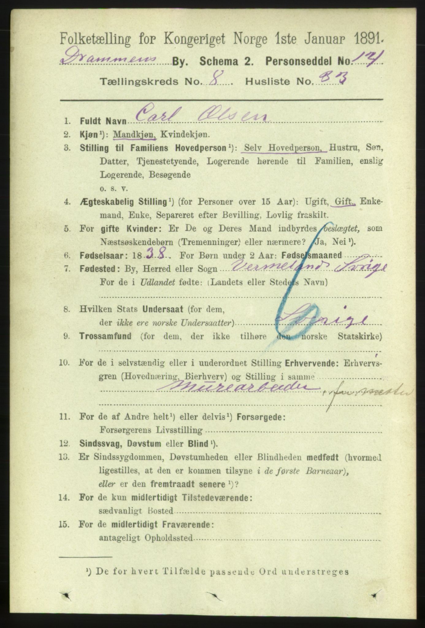 RA, 1891 census for 0602 Drammen, 1891, p. 7231