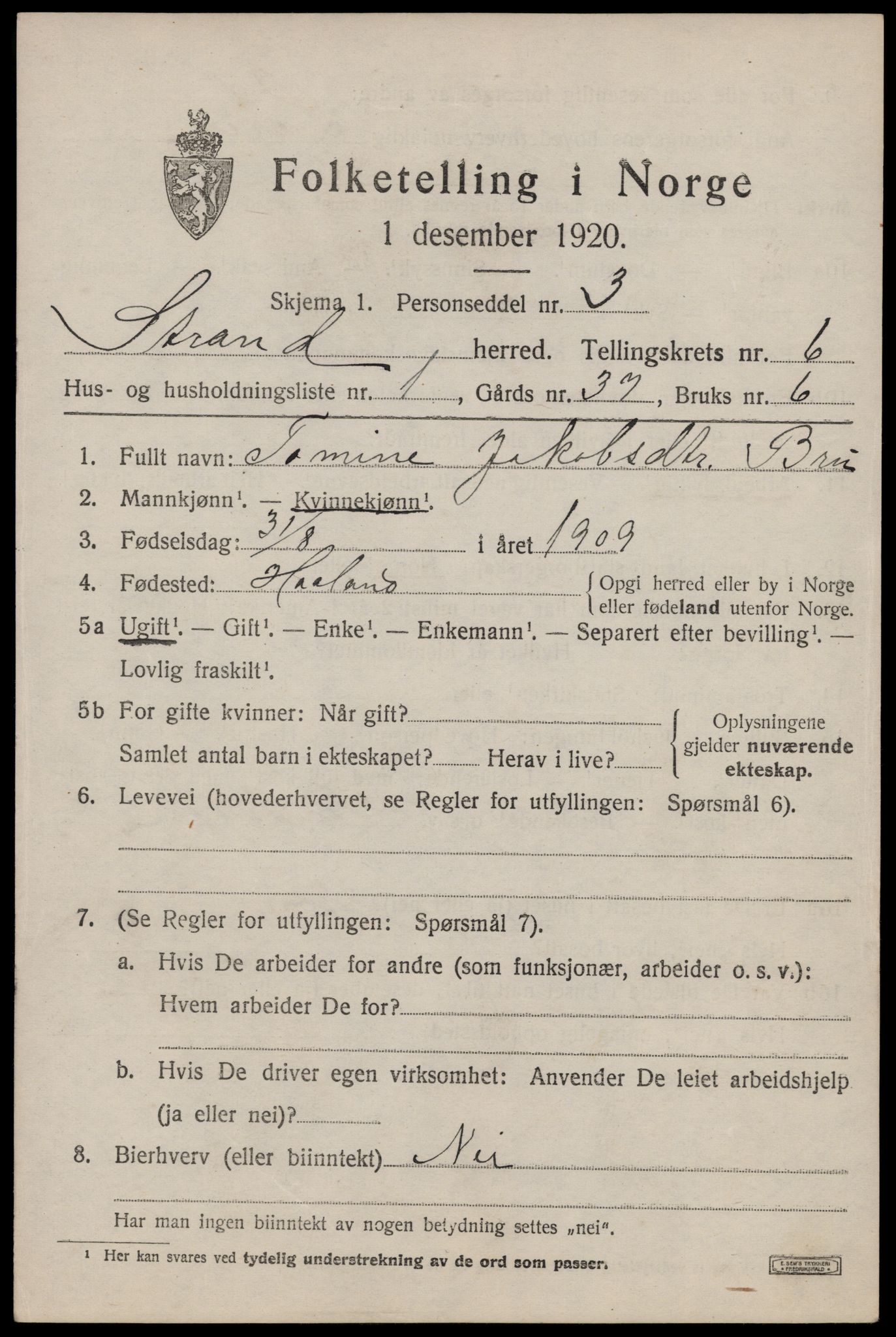 SAST, 1920 census for Strand, 1920, p. 4006