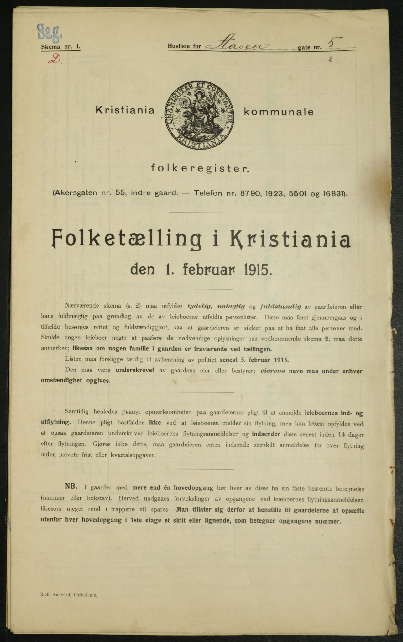 OBA, Municipal Census 1915 for Kristiania, 1915, p. 131628