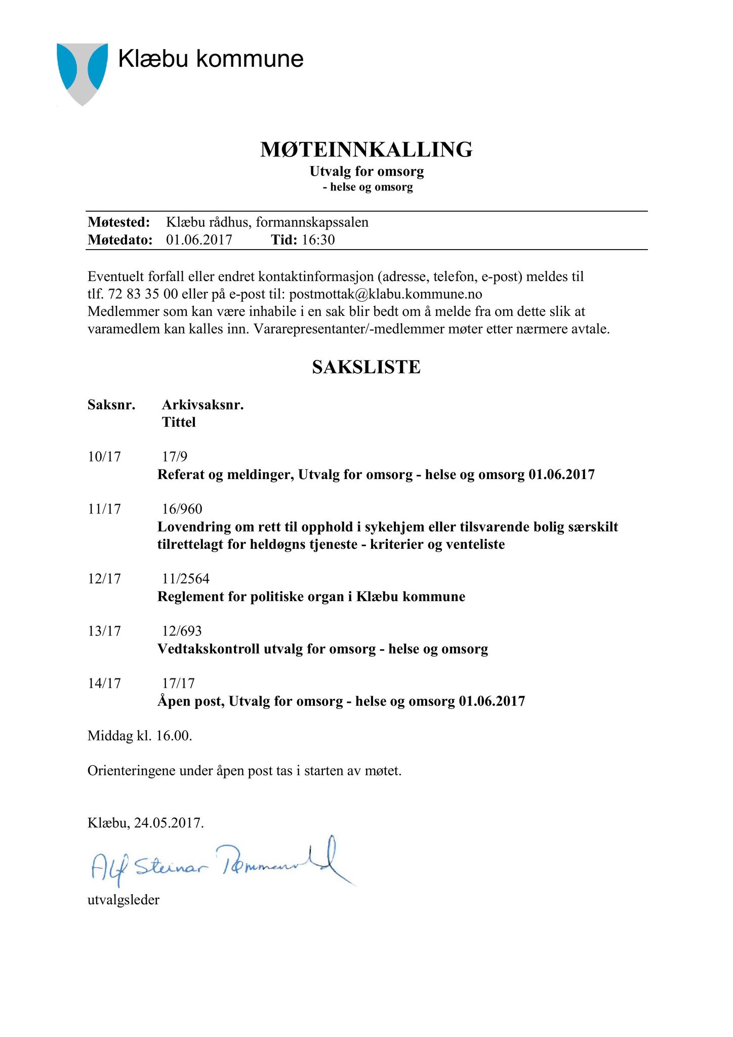 Klæbu Kommune, TRKO/KK/05-UOm/L008: Utvalg for omsorg - Møtedokumenter, 2017, p. 125