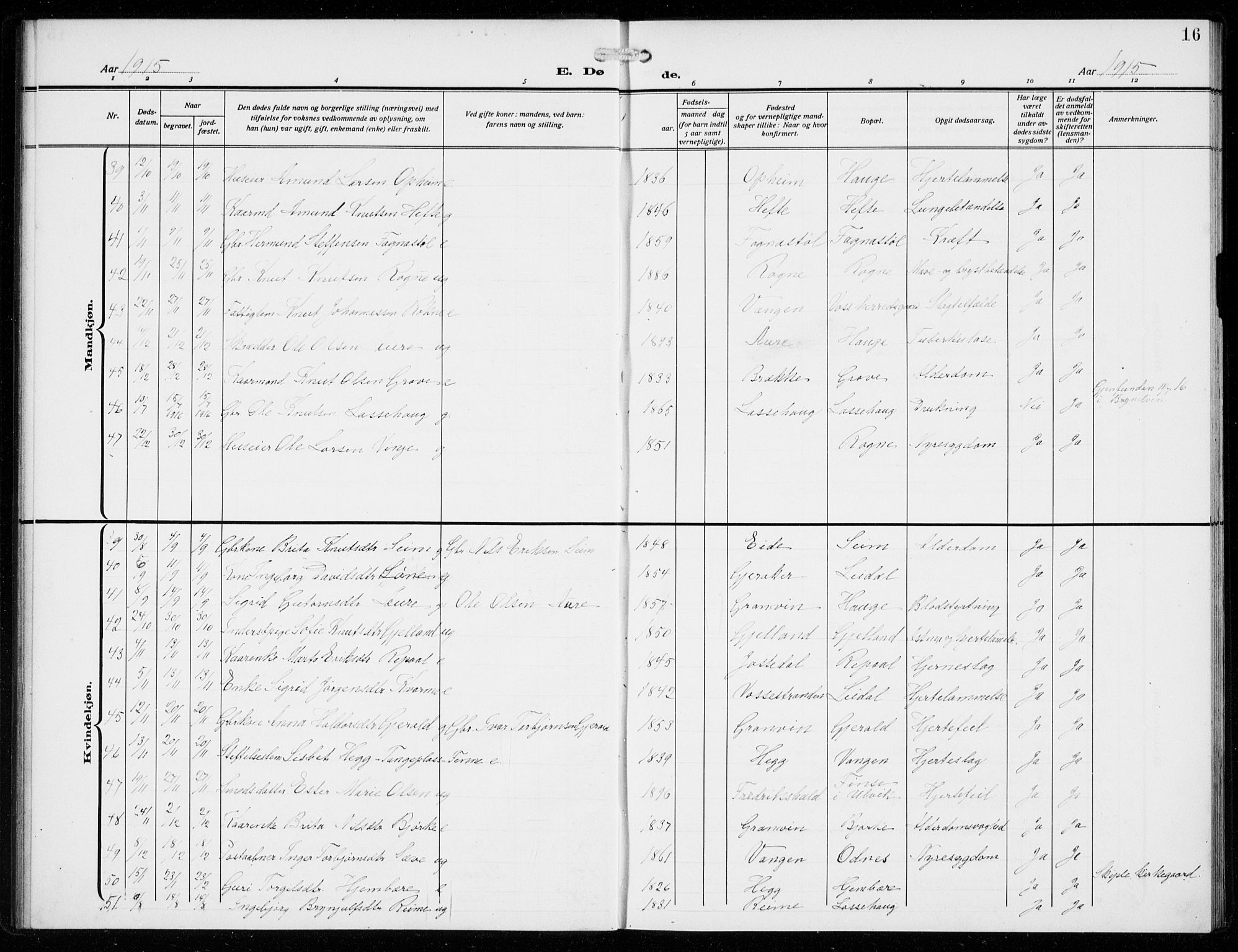 Voss sokneprestembete, SAB/A-79001/H/Hab: Parish register (copy) no. F  2, 1913-1932, p. 16