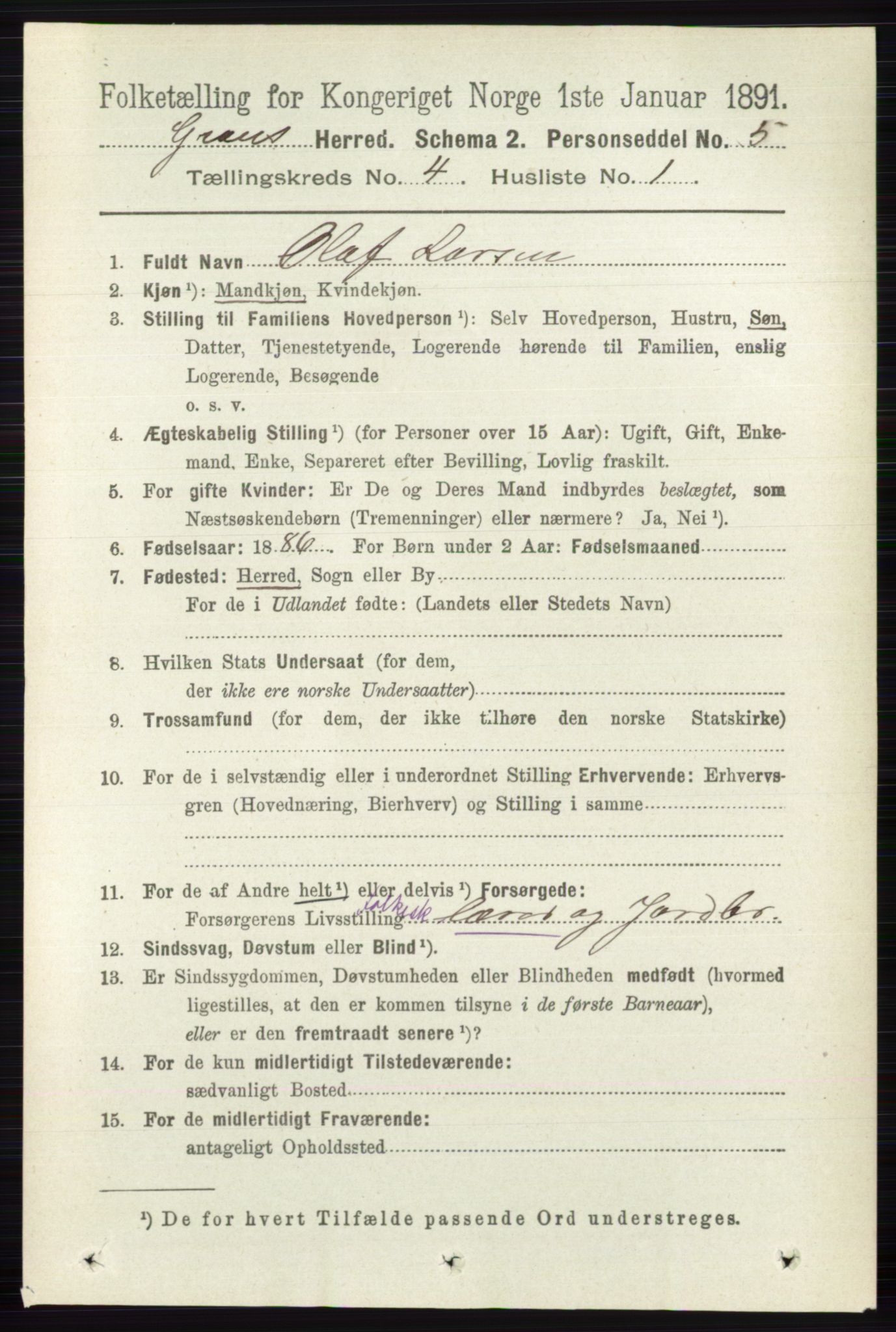 RA, 1891 census for 0534 Gran, 1891, p. 1155