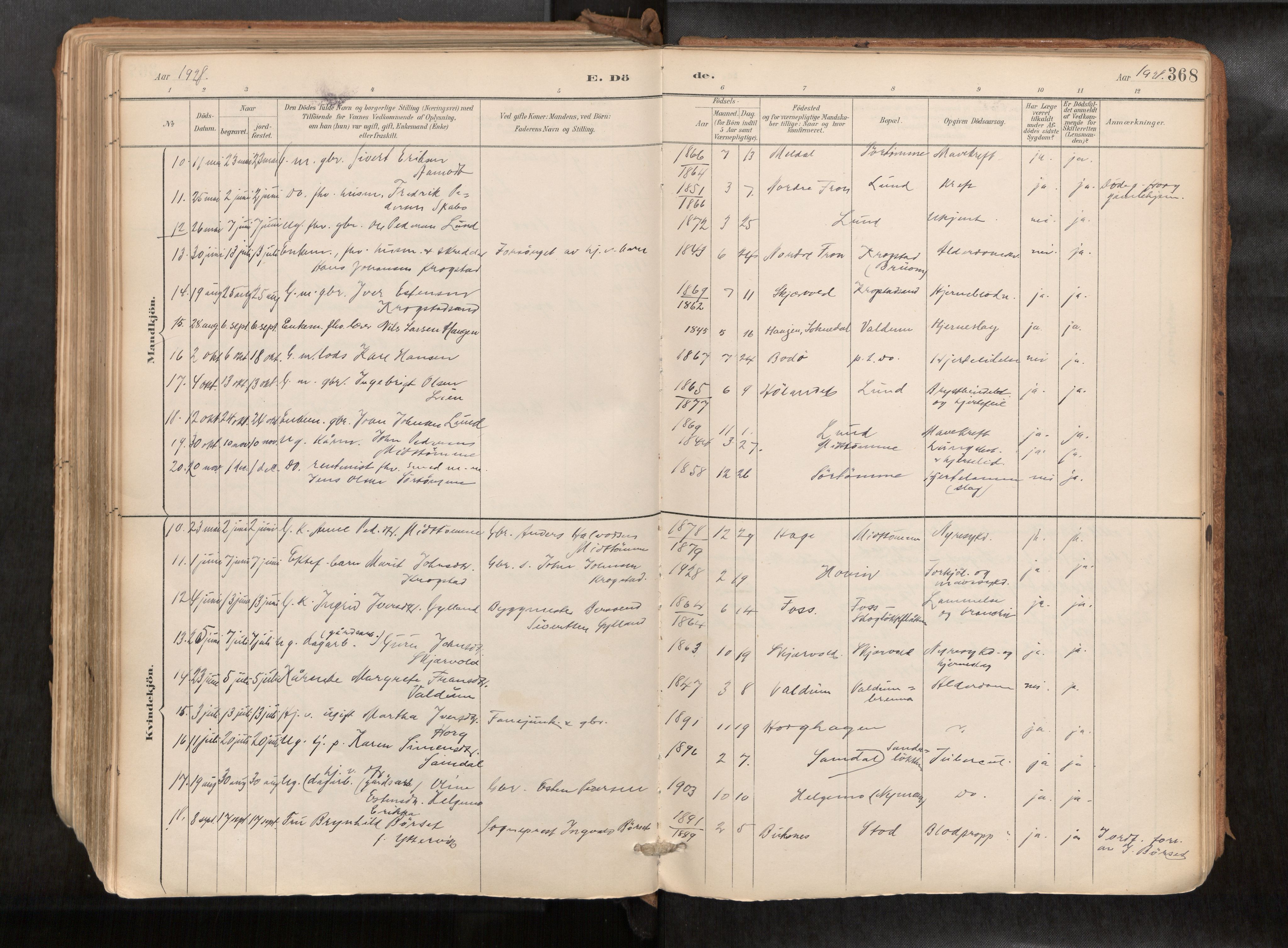 Ministerialprotokoller, klokkerbøker og fødselsregistre - Sør-Trøndelag, AV/SAT-A-1456/692/L1105b: Parish register (official) no. 692A06, 1891-1934, p. 368