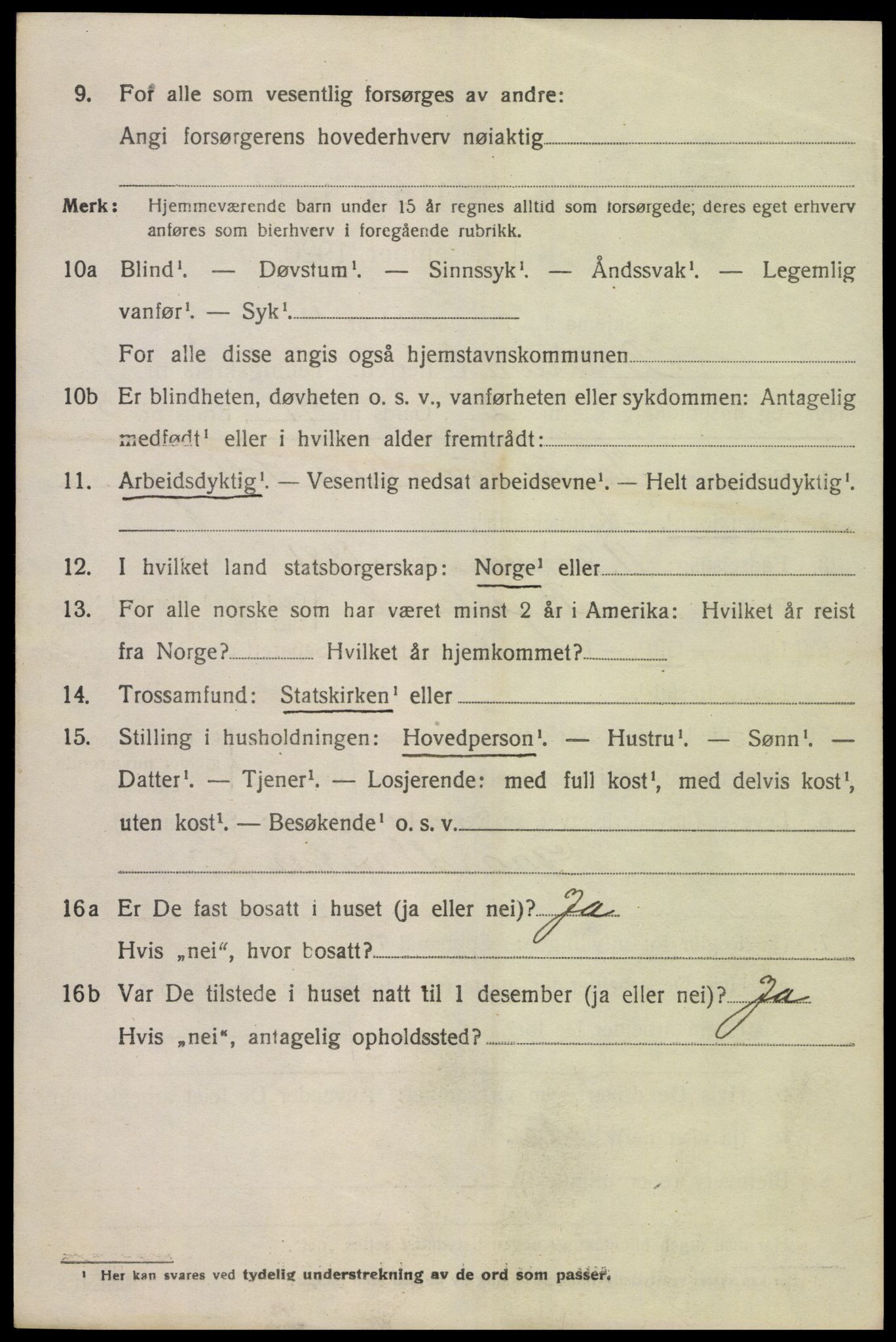 SAK, 1920 census for Bjelland, 1920, p. 2064