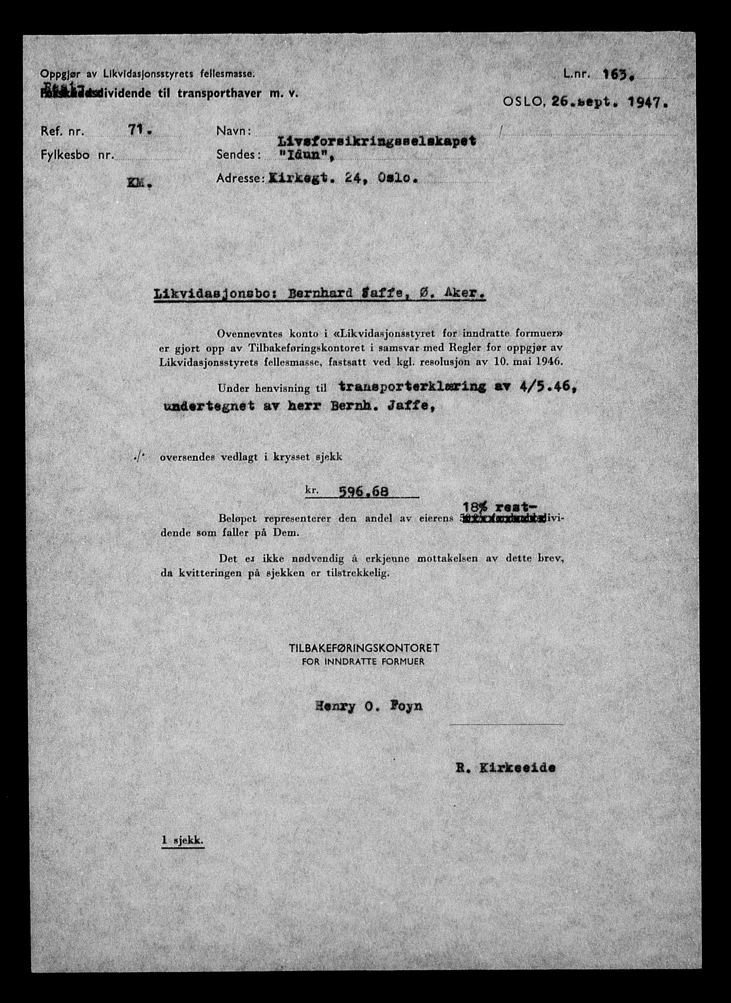 Justisdepartementet, Tilbakeføringskontoret for inndratte formuer, AV/RA-S-1564/H/Hc/Hcc/L0946: --, 1945-1947, p. 465