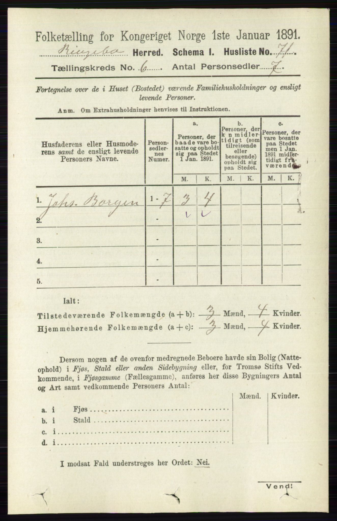 RA, 1891 census for 0520 Ringebu, 1891, p. 2434