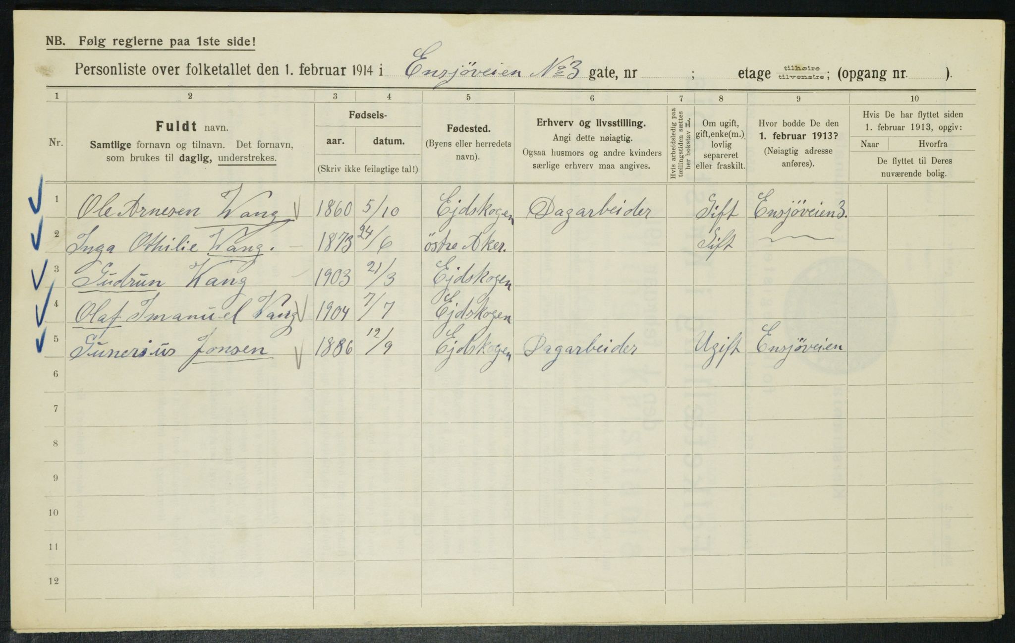 OBA, Municipal Census 1914 for Kristiania, 1914, p. 22103