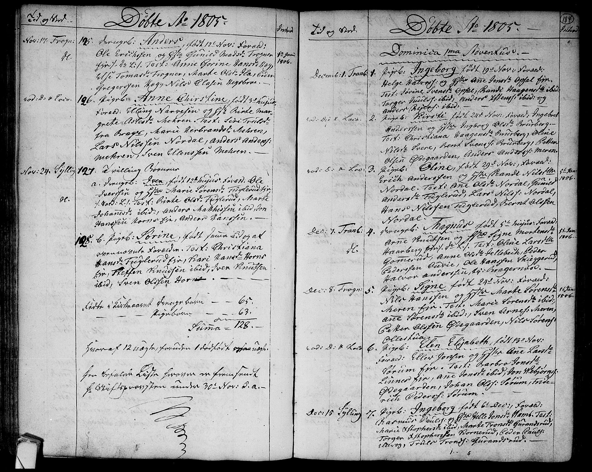 Lier kirkebøker, SAKO/A-230/F/Fa/L0007: Parish register (official) no. I 7, 1794-1813, p. 184