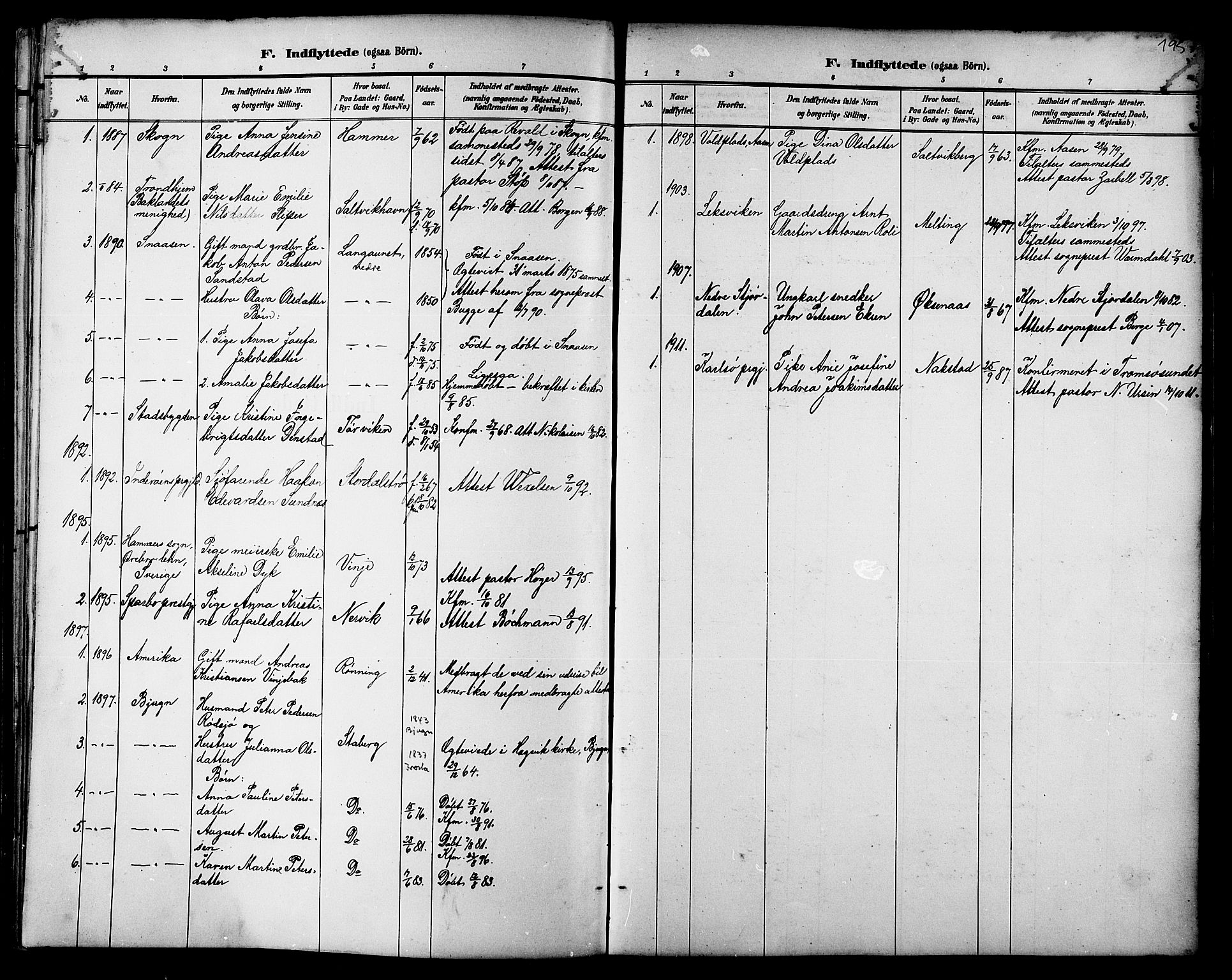 Ministerialprotokoller, klokkerbøker og fødselsregistre - Nord-Trøndelag, SAT/A-1458/733/L0327: Parish register (copy) no. 733C02, 1888-1918, p. 195