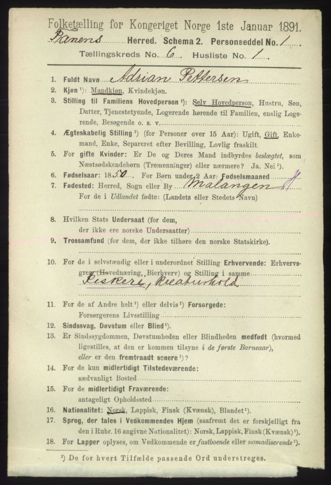 RA, 1891 census for 2025 Tana, 1891, p. 2799