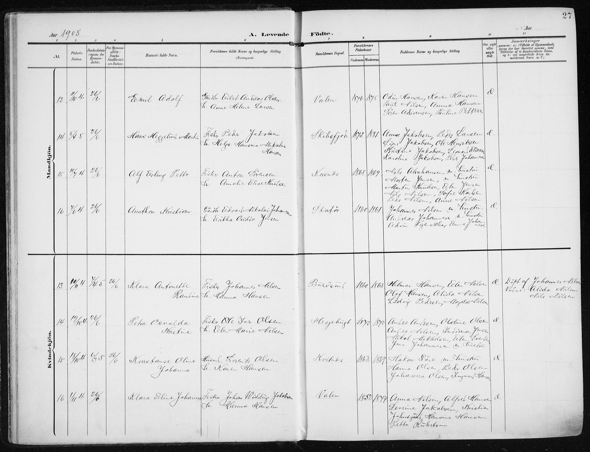 Karlsøy sokneprestembete, AV/SATØ-S-1299/H/Ha/Haa/L0014kirke: Parish register (official) no. 14, 1903-1917, p. 27