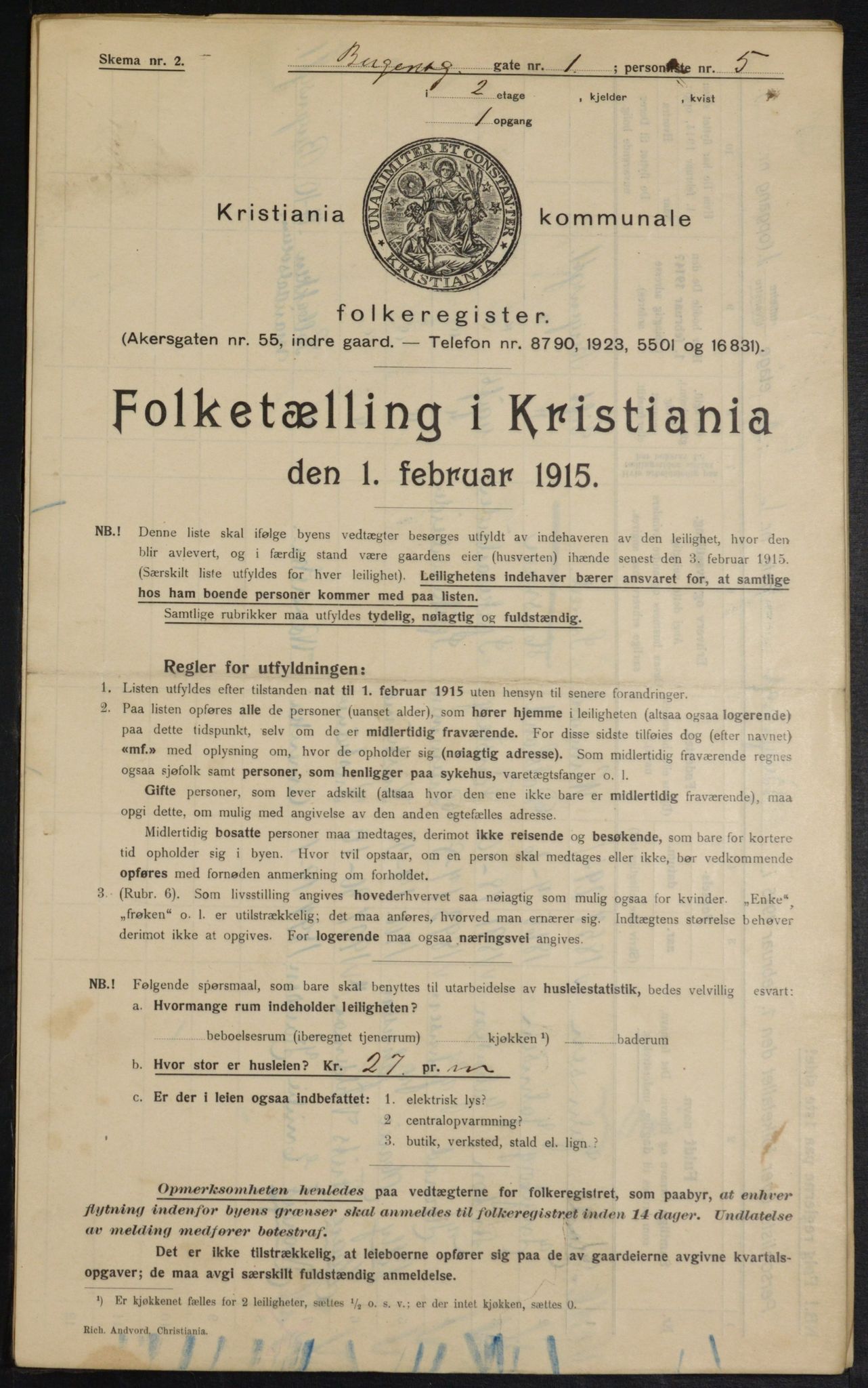 OBA, Municipal Census 1915 for Kristiania, 1915, p. 3763