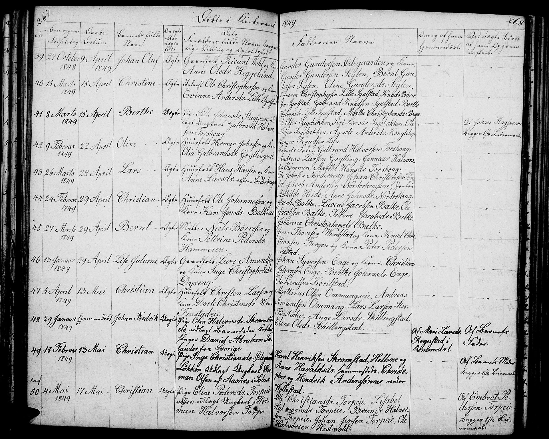 Løten prestekontor, AV/SAH-PREST-022/L/La/L0002: Parish register (copy) no. 2, 1832-1850, p. 267-268