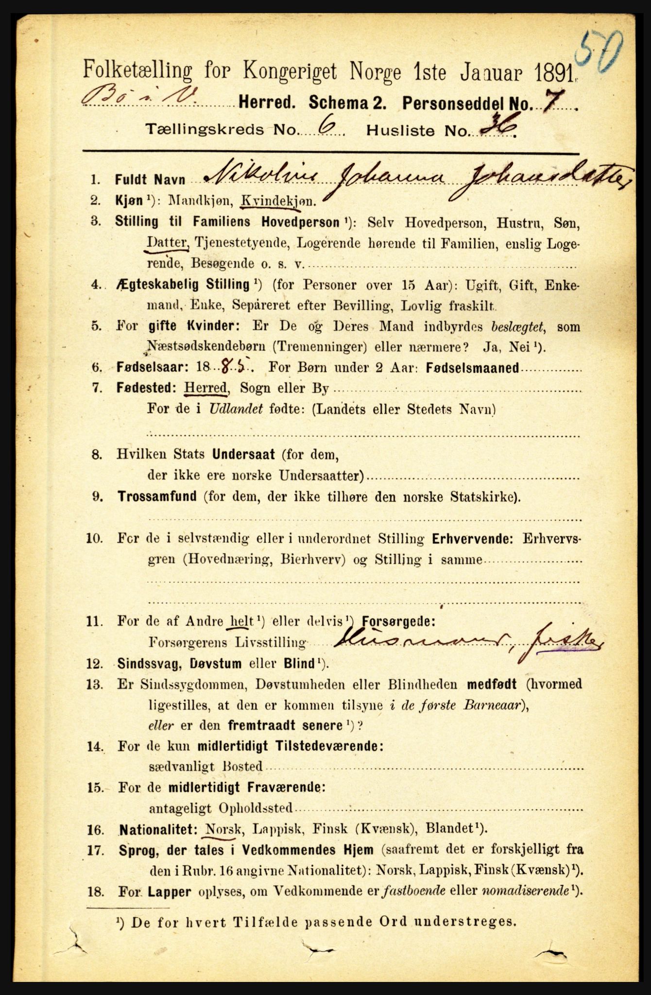 RA, 1891 census for 1867 Bø, 1891, p. 2418