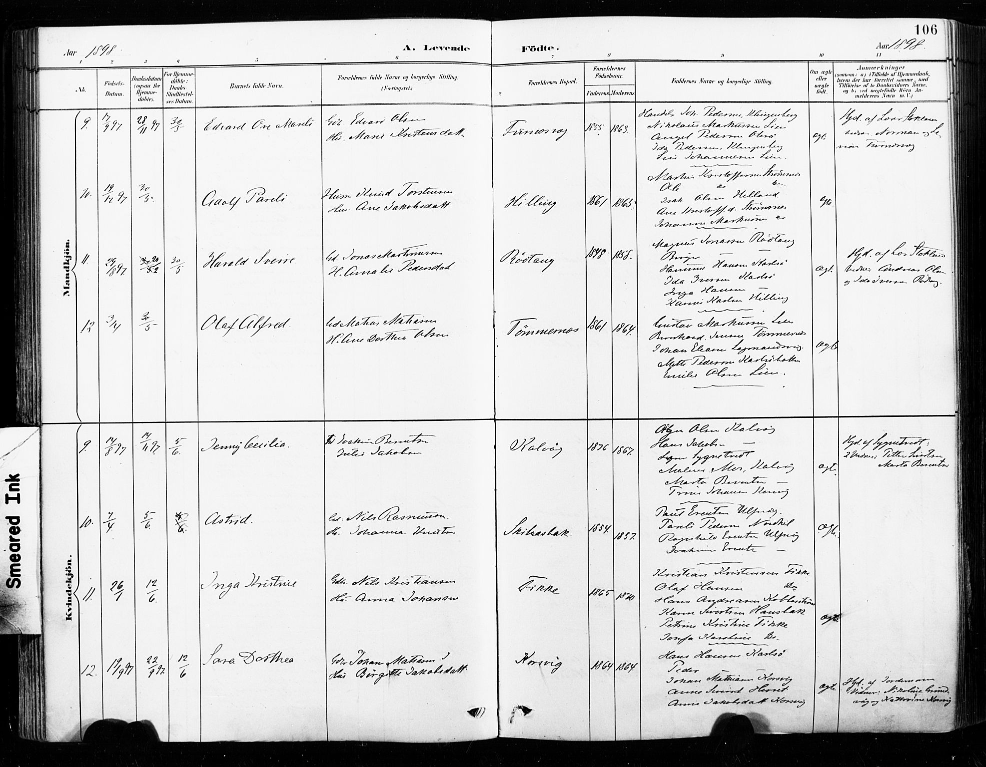 Ministerialprotokoller, klokkerbøker og fødselsregistre - Nordland, AV/SAT-A-1459/859/L0847: Parish register (official) no. 859A07, 1890-1899, p. 106