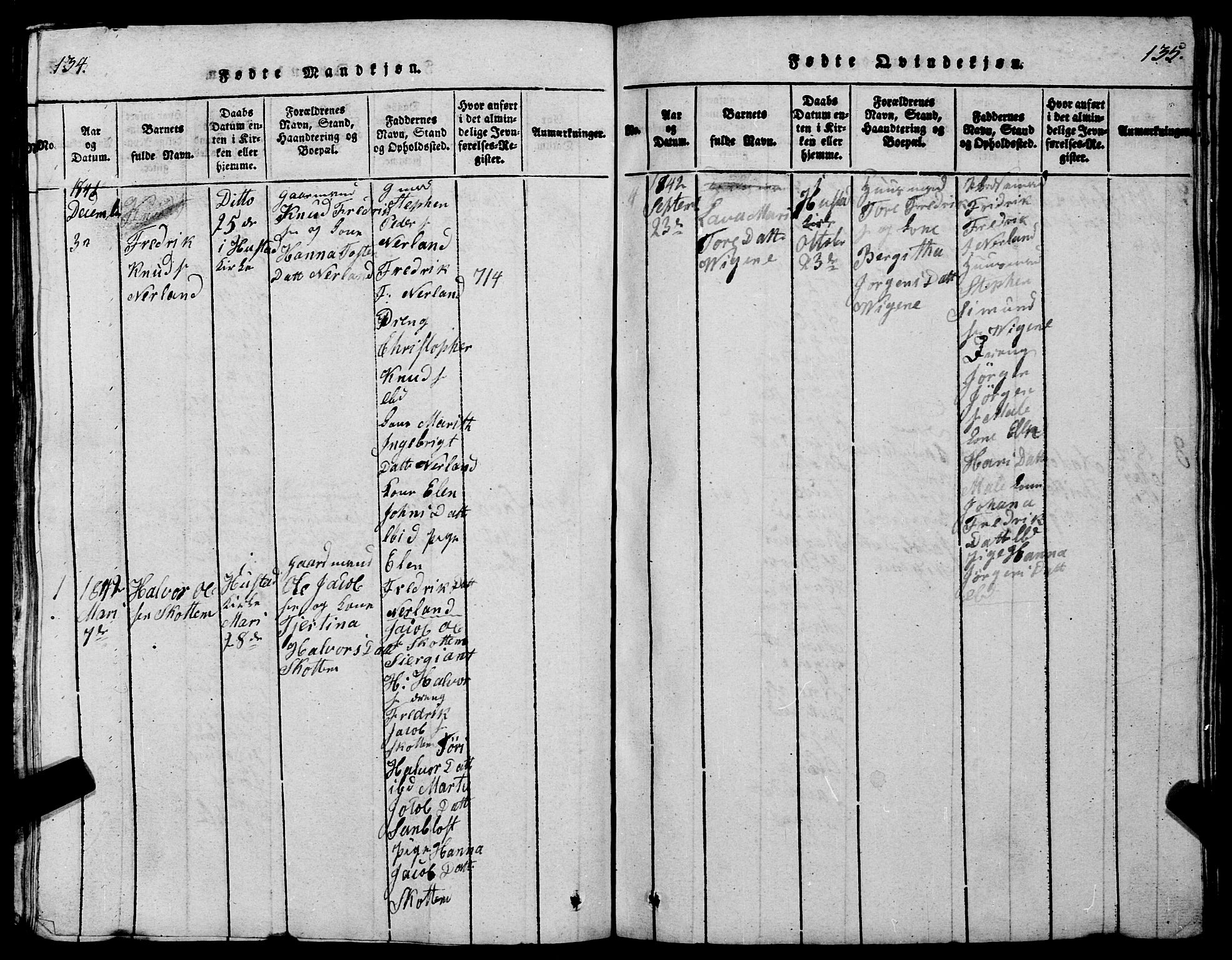 Ministerialprotokoller, klokkerbøker og fødselsregistre - Møre og Romsdal, SAT/A-1454/567/L0781: Parish register (copy) no. 567C01, 1818-1845, p. 134-135