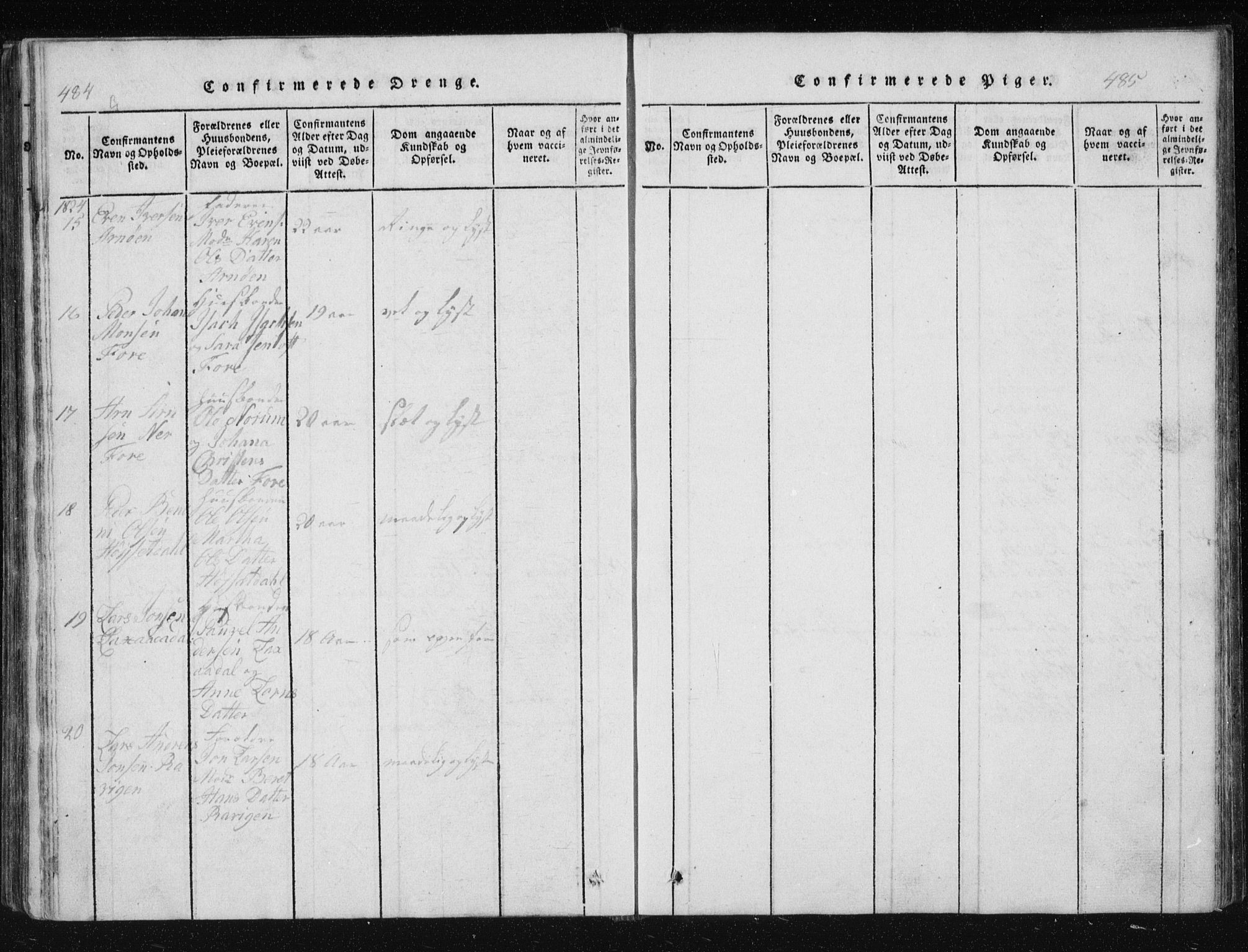 Ministerialprotokoller, klokkerbøker og fødselsregistre - Nordland, AV/SAT-A-1459/805/L0096: Parish register (official) no. 805A03, 1820-1837, p. 484-485