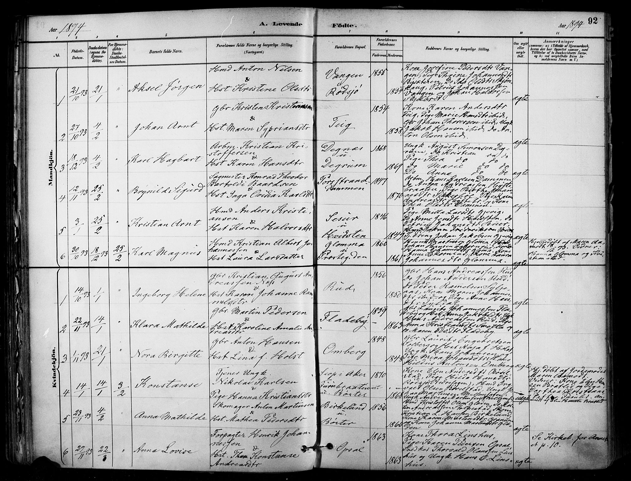 Enebakk prestekontor Kirkebøker, SAO/A-10171c/F/Fa/L0016: Parish register (official) no. I 16, 1883-1898, p. 92