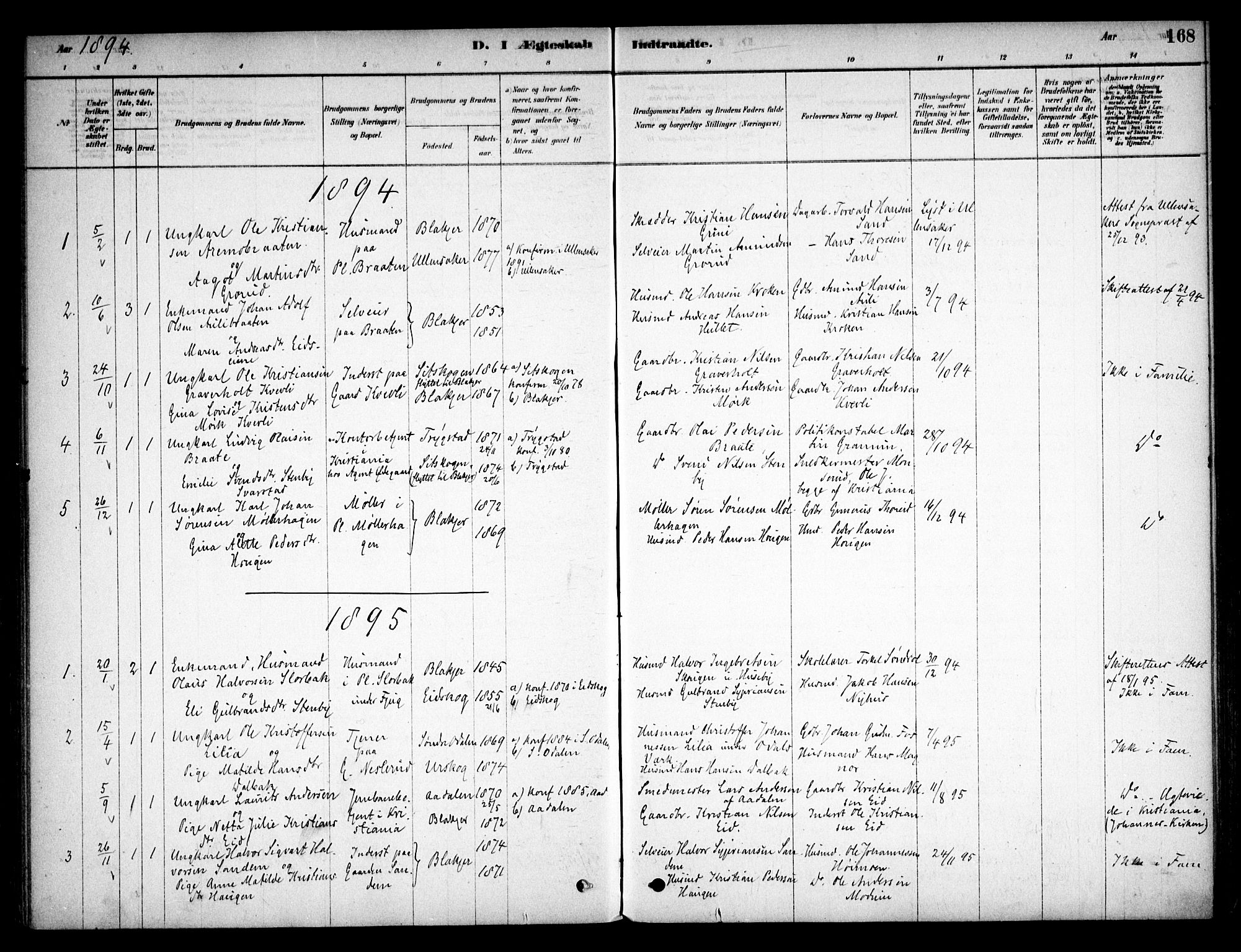 Aurskog prestekontor Kirkebøker, SAO/A-10304a/F/Fb/L0001: Parish register (official) no. II 1, 1878-1909, p. 168