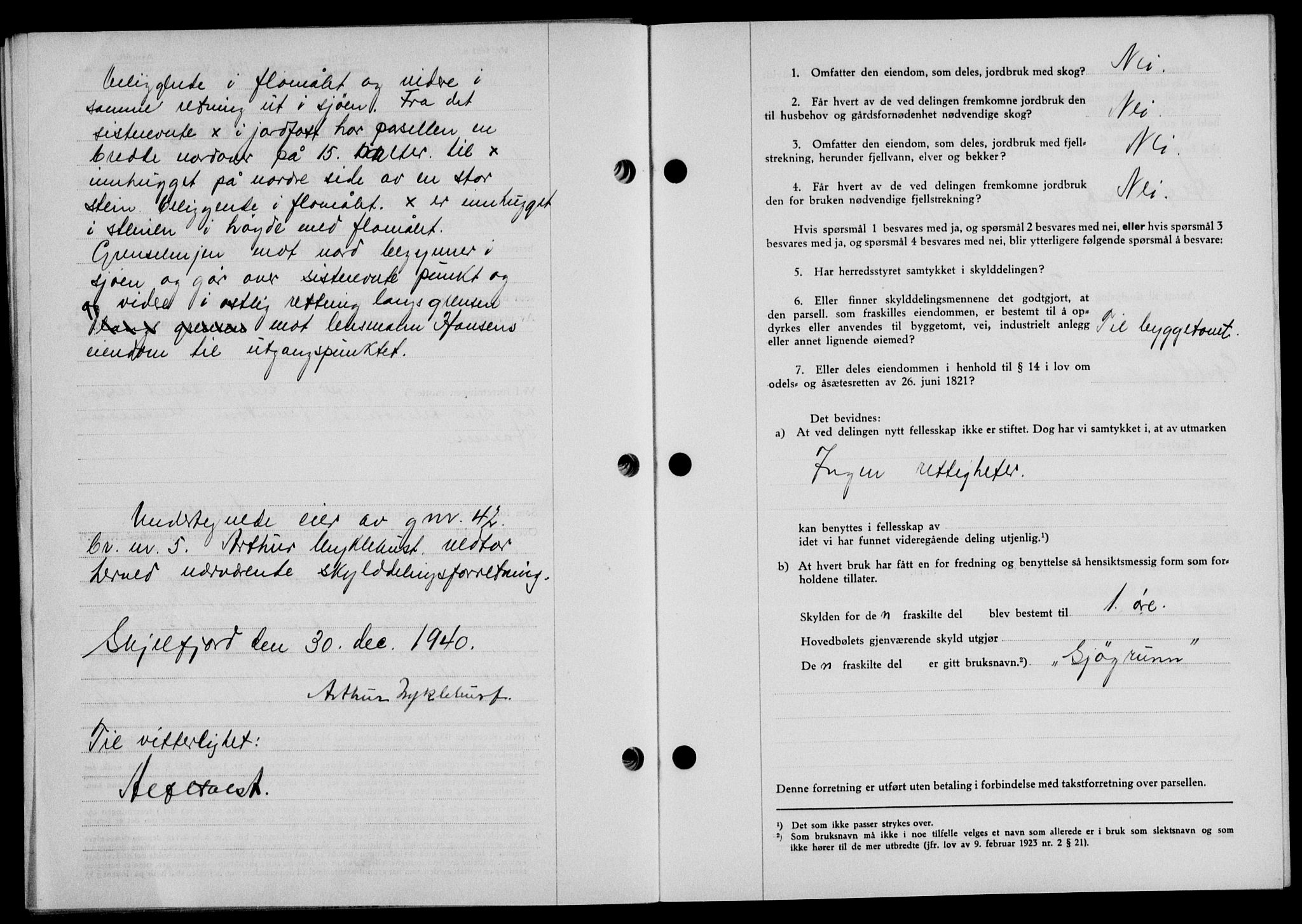 Lofoten sorenskriveri, SAT/A-0017/1/2/2C/L0008a: Mortgage book no. 8a, 1940-1941, Diary no: : 126/1941
