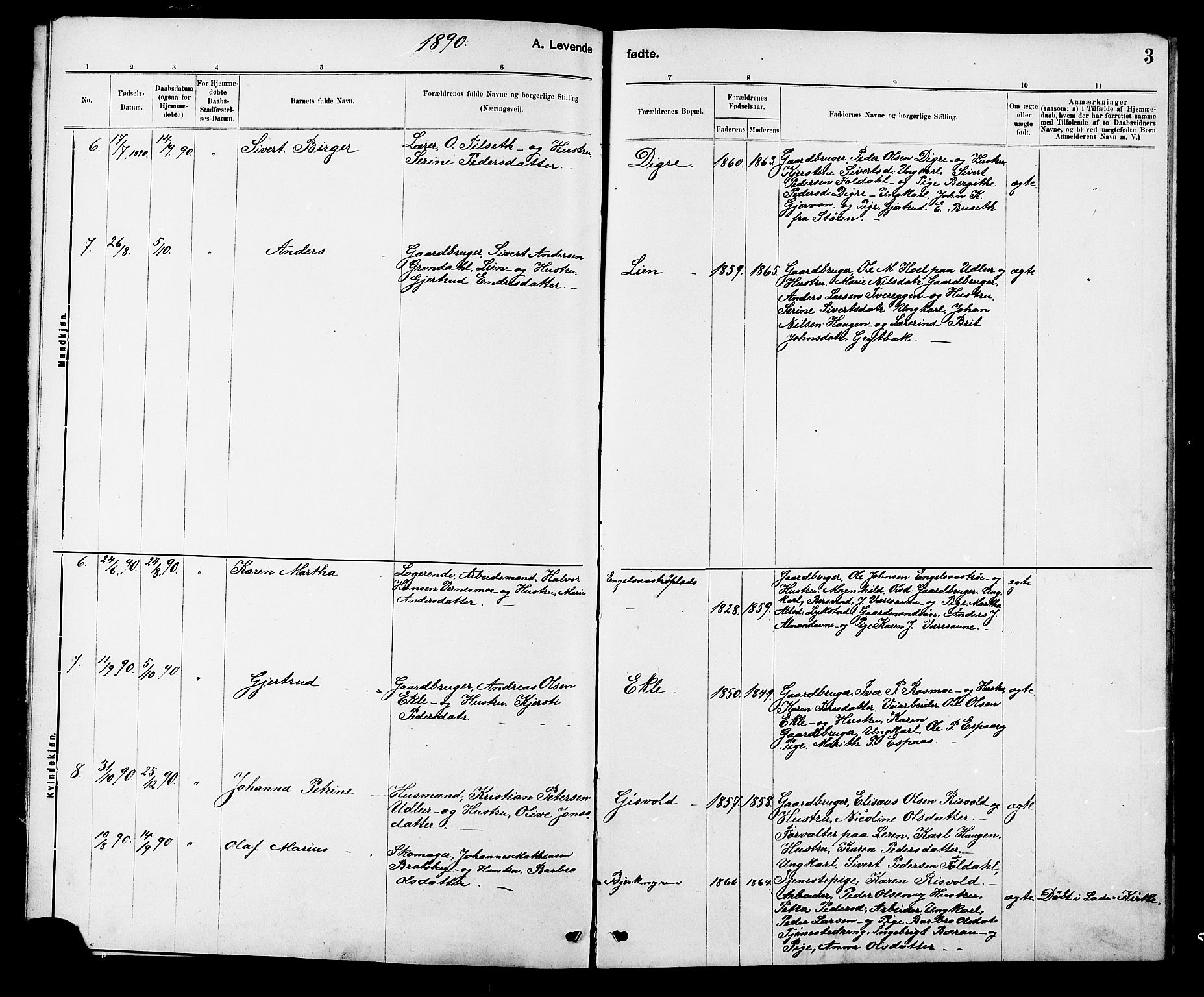 Ministerialprotokoller, klokkerbøker og fødselsregistre - Sør-Trøndelag, AV/SAT-A-1456/608/L0341: Parish register (copy) no. 608C07, 1890-1912, p. 3