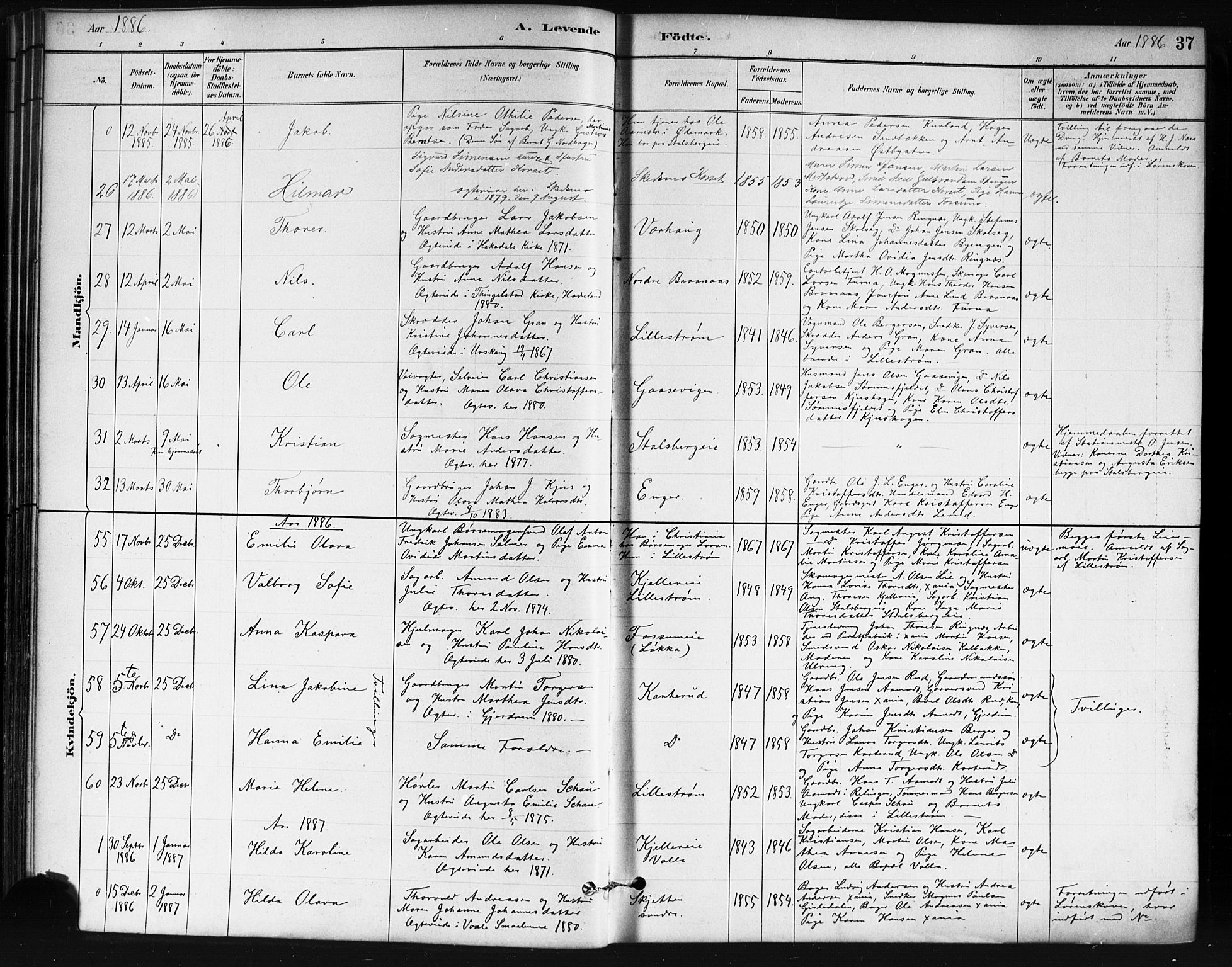 Skedsmo prestekontor Kirkebøker, SAO/A-10033a/G/Ga/L0004: Parish register (copy) no. I 4, 1883-1895, p. 37