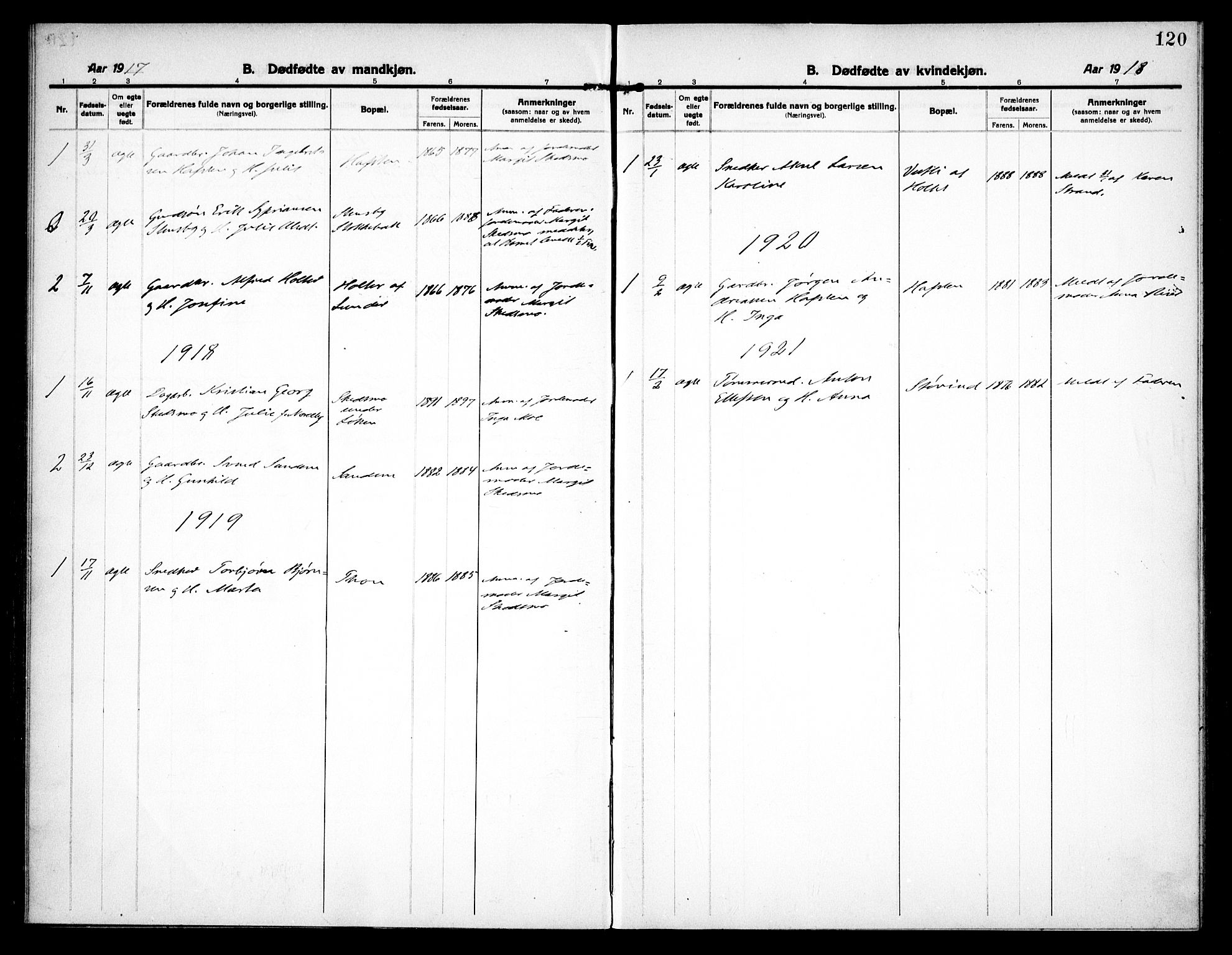 Høland prestekontor Kirkebøker, SAO/A-10346a/F/Fa/L0016: Parish register (official) no. I 16, 1912-1921, p. 120