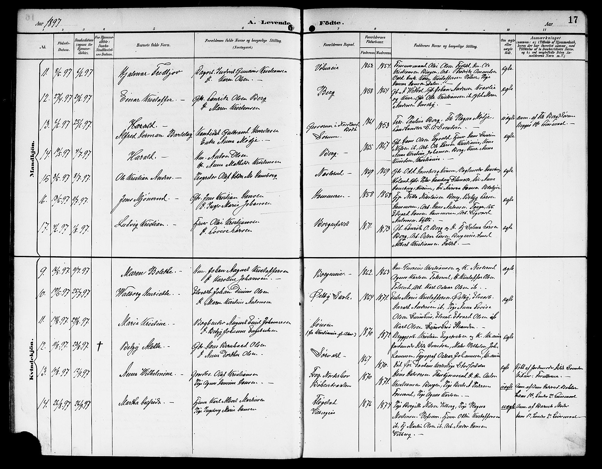 Sørum prestekontor Kirkebøker, AV/SAO-A-10303/G/Ga/L0006: Parish register (copy) no. I 6, 1894-1906, p. 17