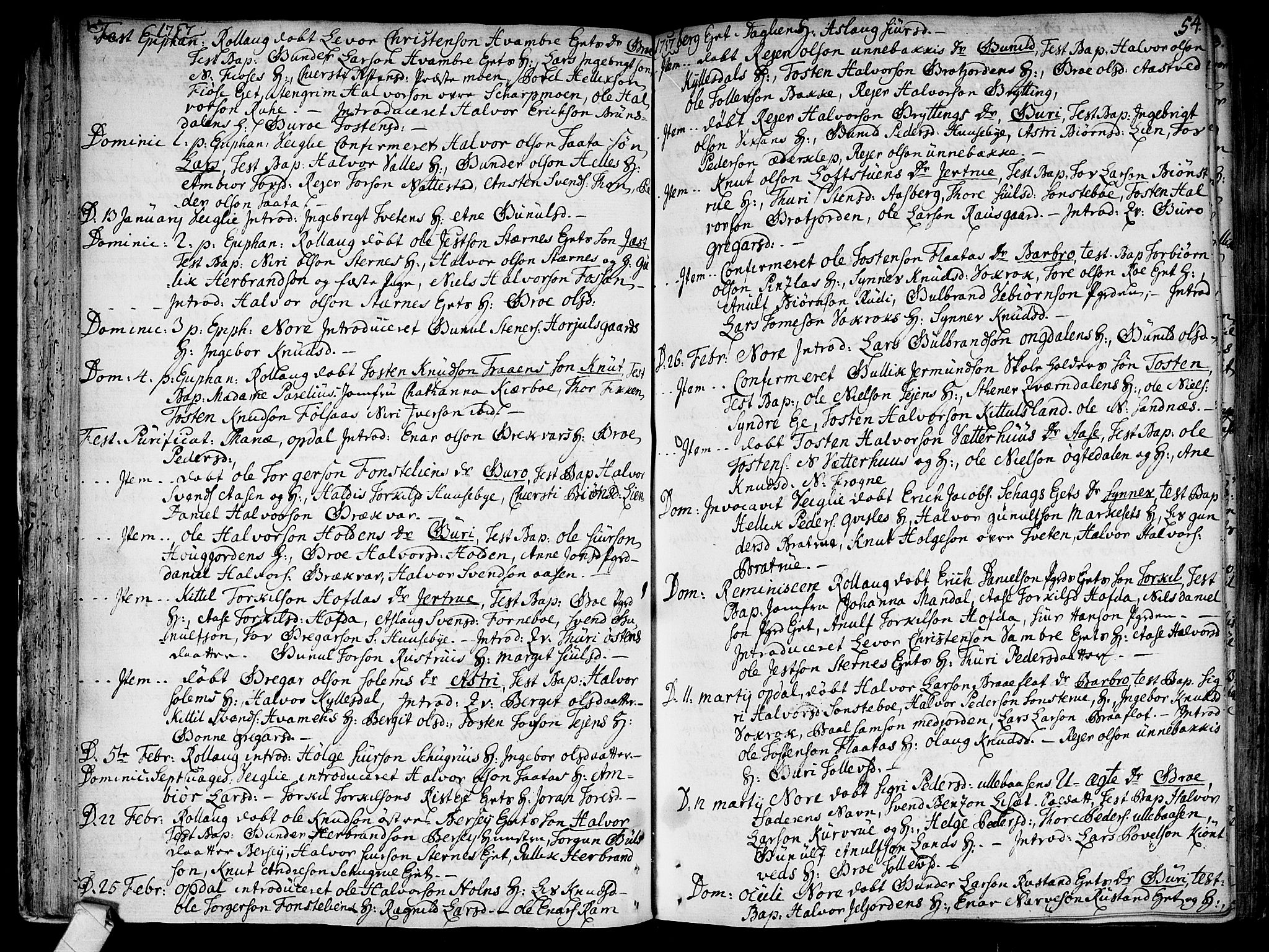 Rollag kirkebøker, SAKO/A-240/F/Fa/L0003: Parish register (official) no. I 3, 1743-1778, p. 54