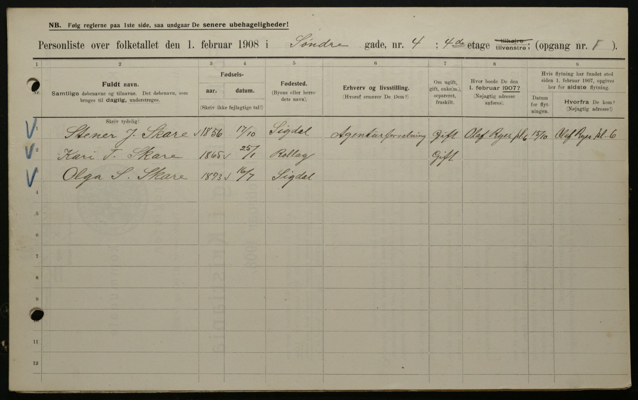 OBA, Municipal Census 1908 for Kristiania, 1908, p. 95558