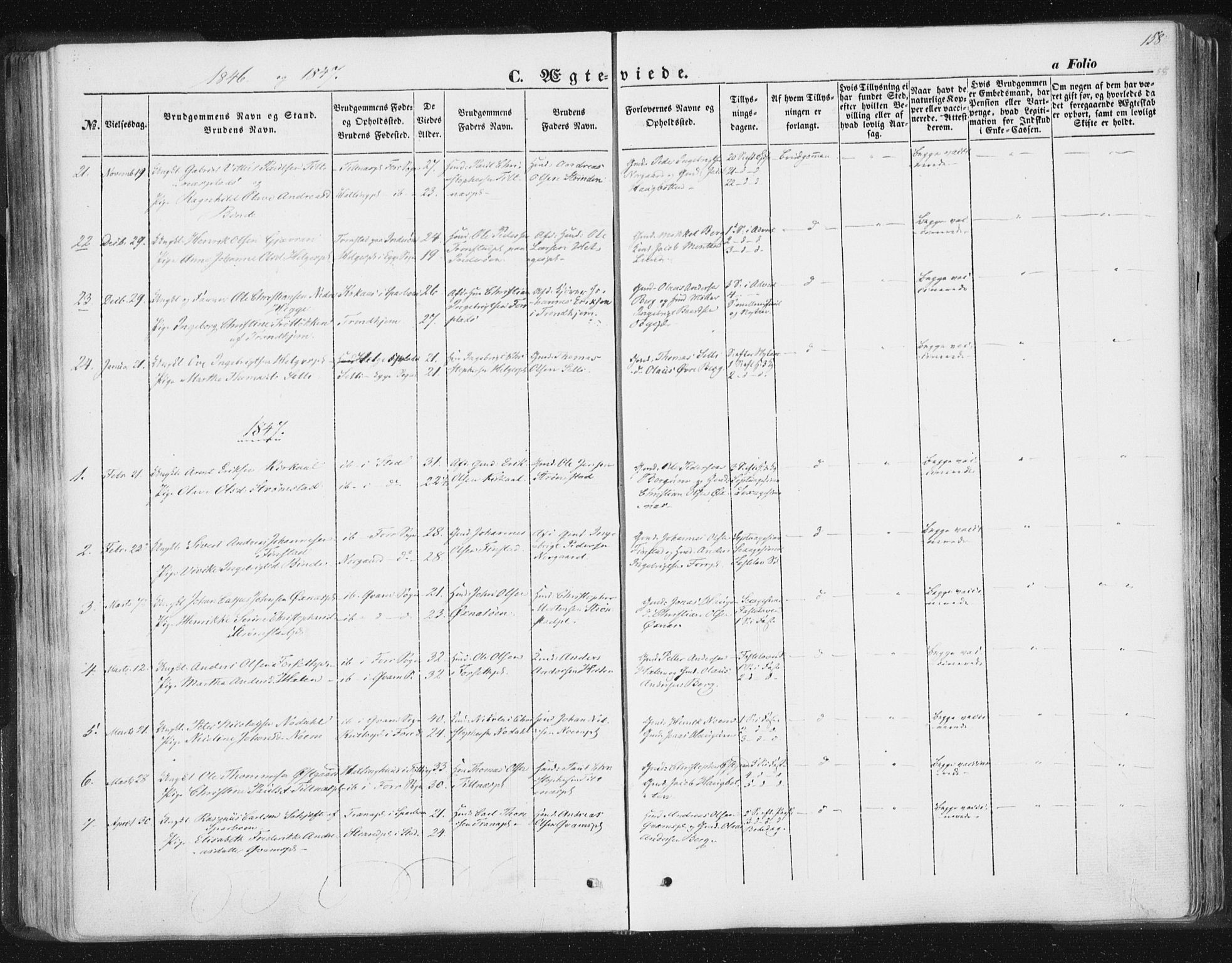 Ministerialprotokoller, klokkerbøker og fødselsregistre - Nord-Trøndelag, SAT/A-1458/746/L0446: Parish register (official) no. 746A05, 1846-1859, p. 158