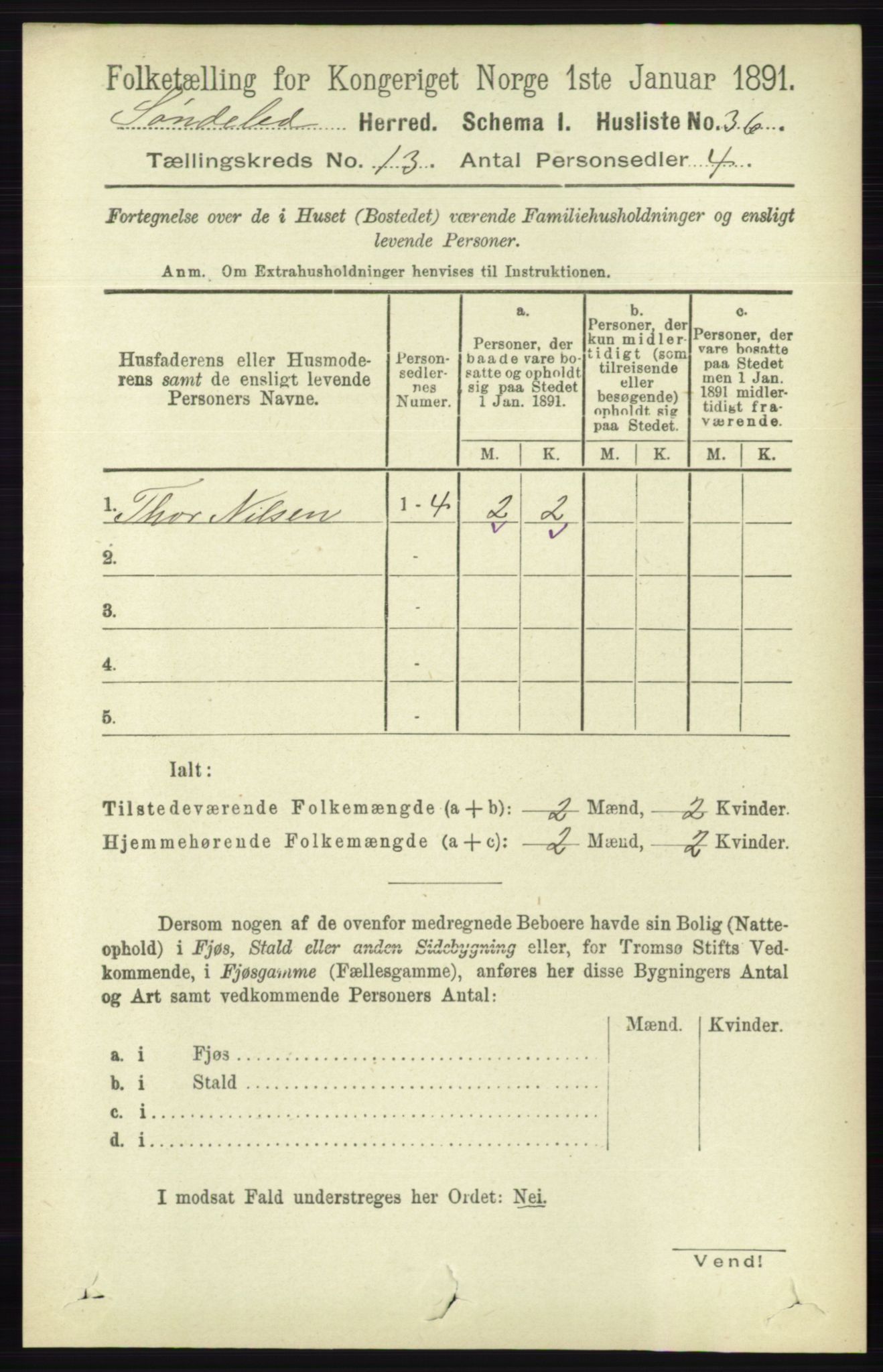 RA, 1891 census for 0913 Søndeled, 1891, p. 3901