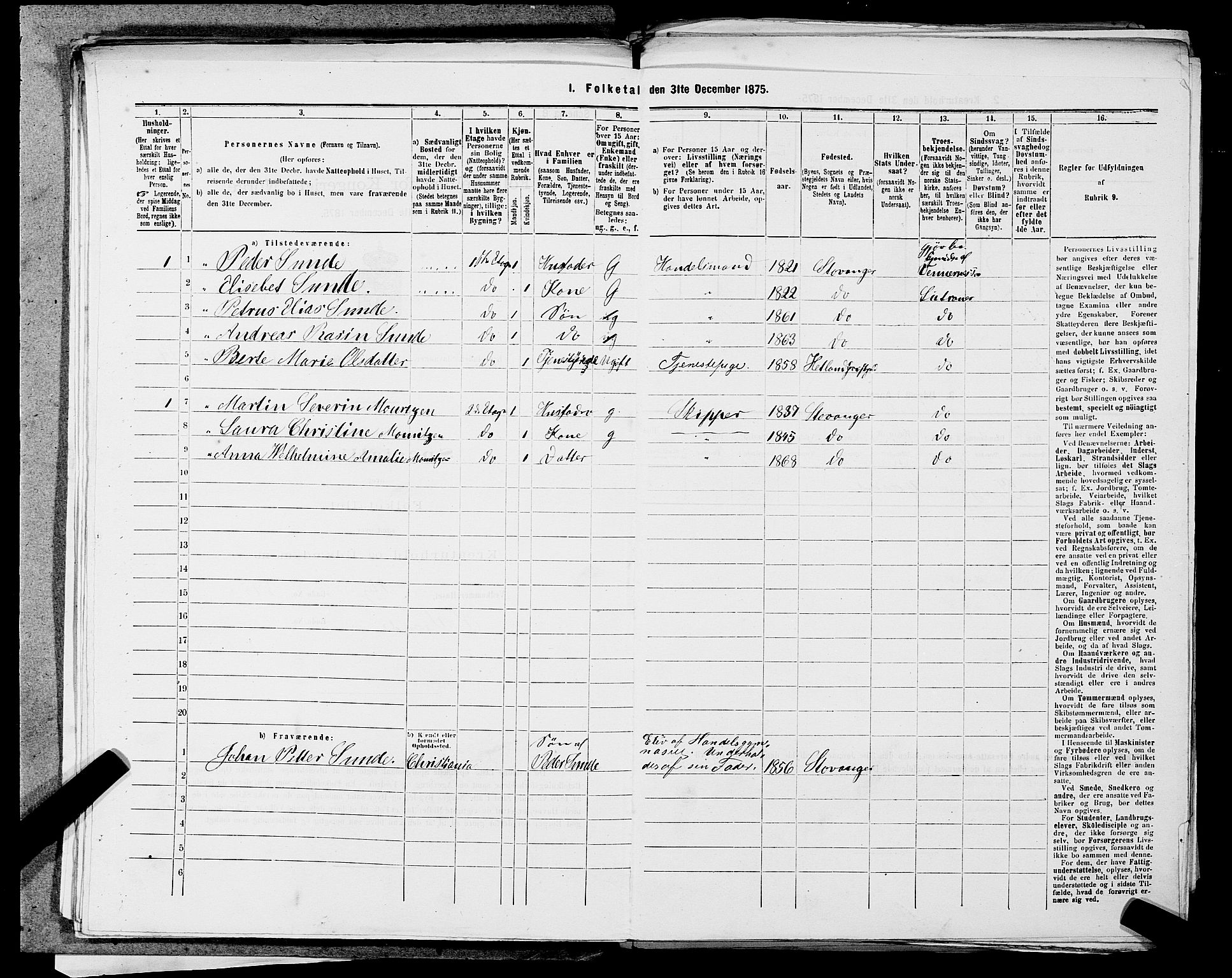 SAST, 1875 census for 1103 Stavanger, 1875, p. 1845