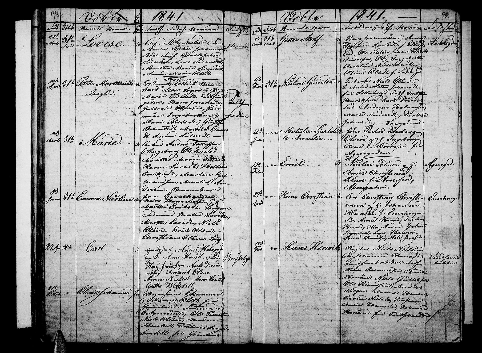 Aker prestekontor kirkebøker, AV/SAO-A-10861/G/L0007: Parish register (copy) no. 7, 1838-1846, p. 98-99