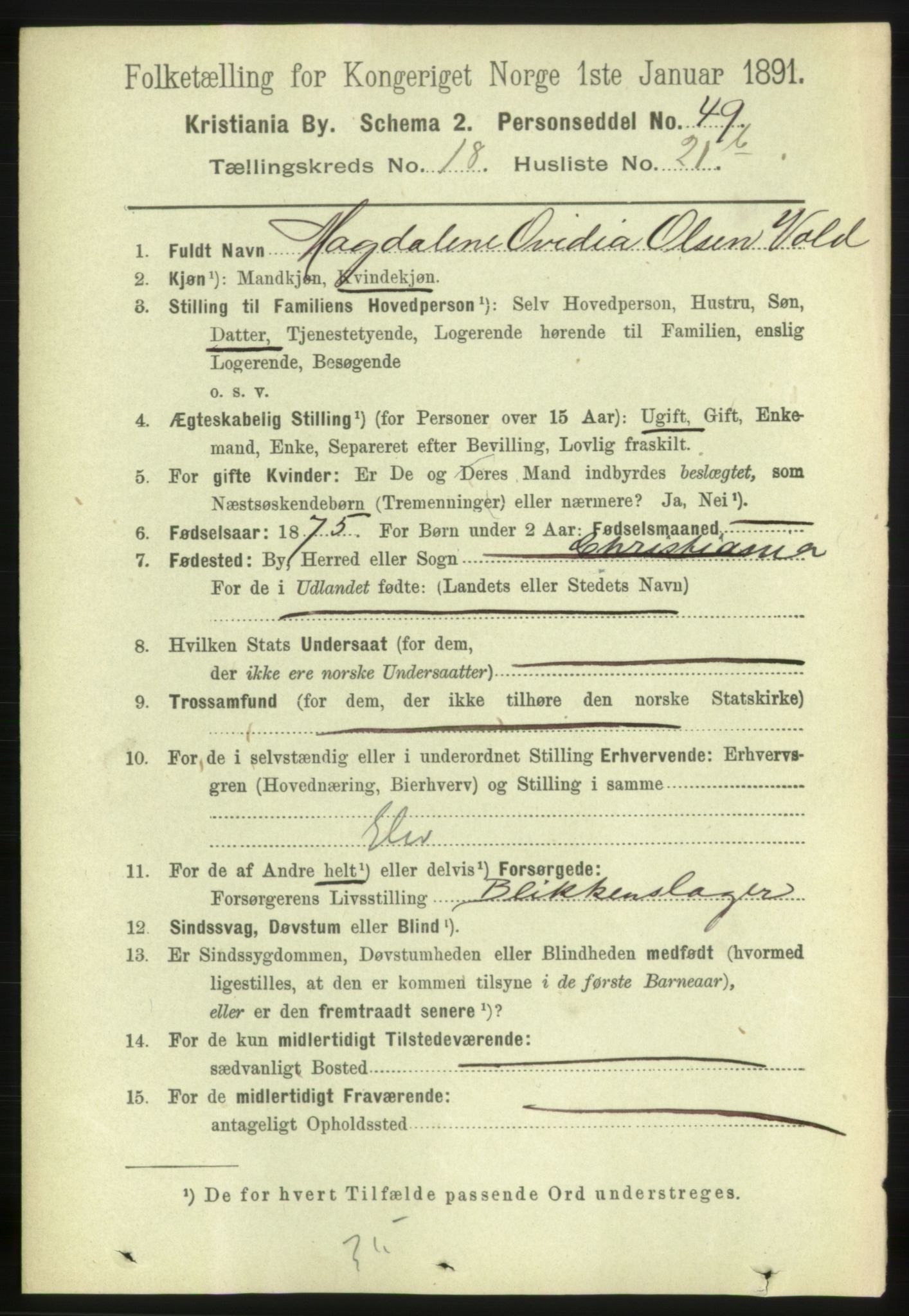 RA, 1891 census for 0301 Kristiania, 1891, p. 9481