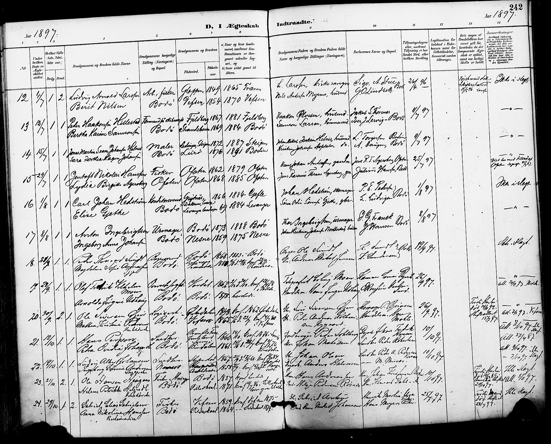 Ministerialprotokoller, klokkerbøker og fødselsregistre - Nordland, SAT/A-1459/801/L0010: Parish register (official) no. 801A10, 1888-1899, p. 242