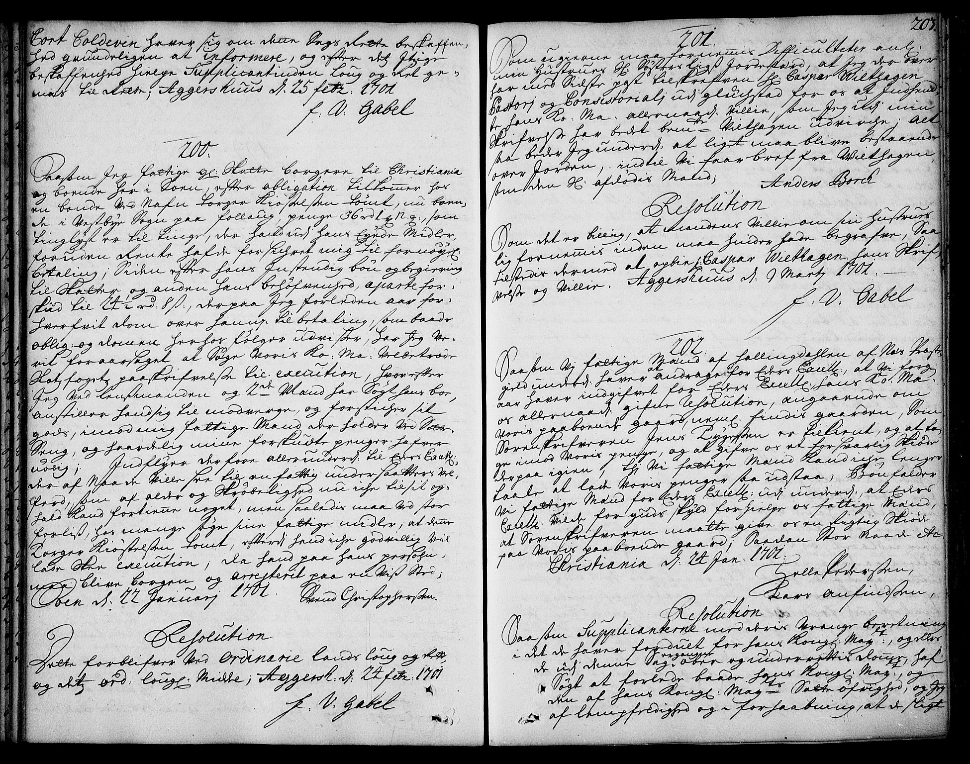 Stattholderembetet 1572-1771, AV/RA-EA-2870/Ad/L0006: Supplikasjons- og resolusjonsprotokoll, 1699-1706, p. 202b-203a