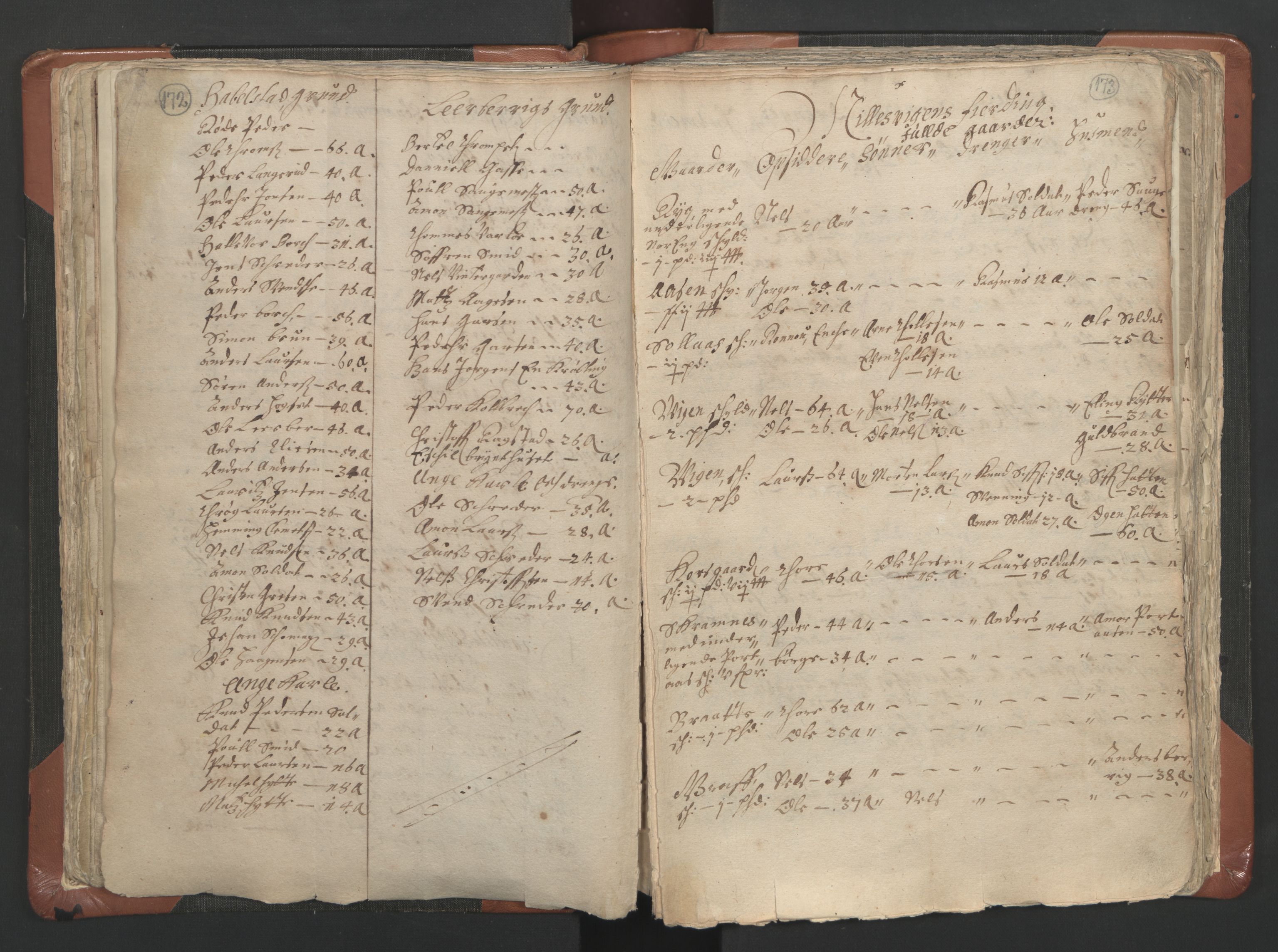 RA, Vicar's Census 1664-1666, no. 9: Bragernes deanery, 1664-1666, p. 172-173