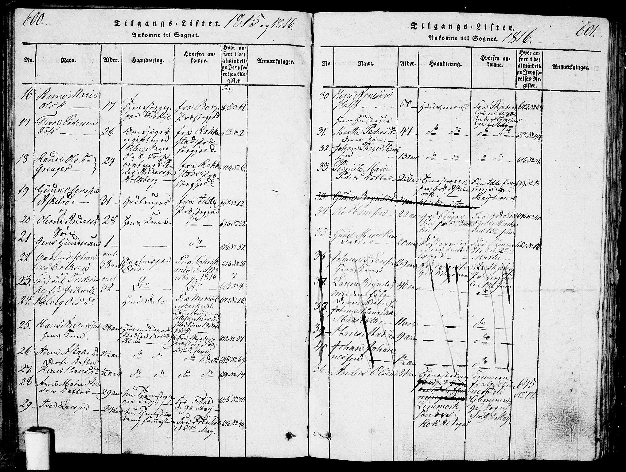 Berg prestekontor Kirkebøker, SAO/A-10902/G/Ga/L0001: Parish register (copy) no. I 1, 1815-1832, p. 600-601
