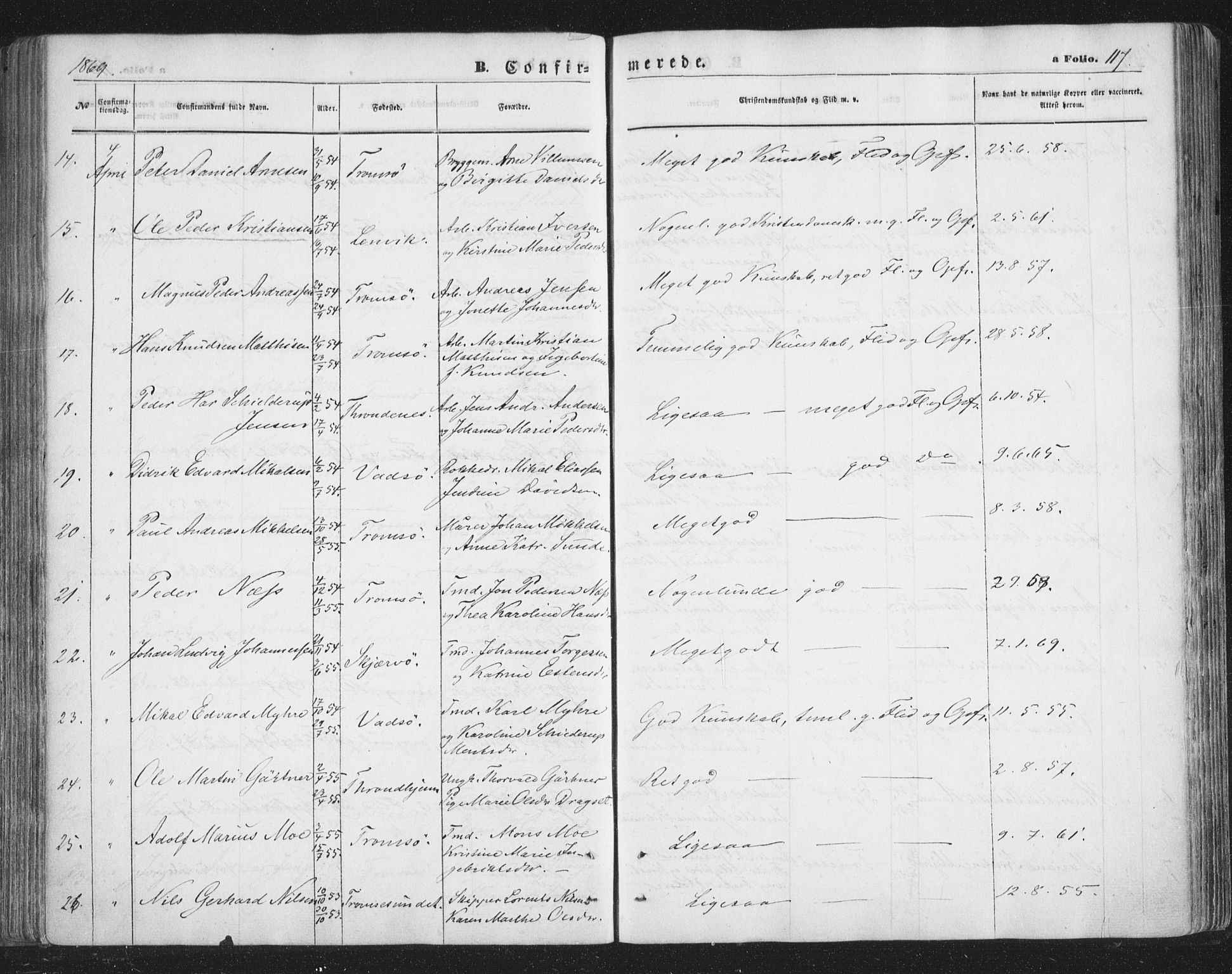 Tromsø sokneprestkontor/stiftsprosti/domprosti, SATØ/S-1343/G/Ga/L0012kirke: Parish register (official) no. 12, 1865-1871, p. 117