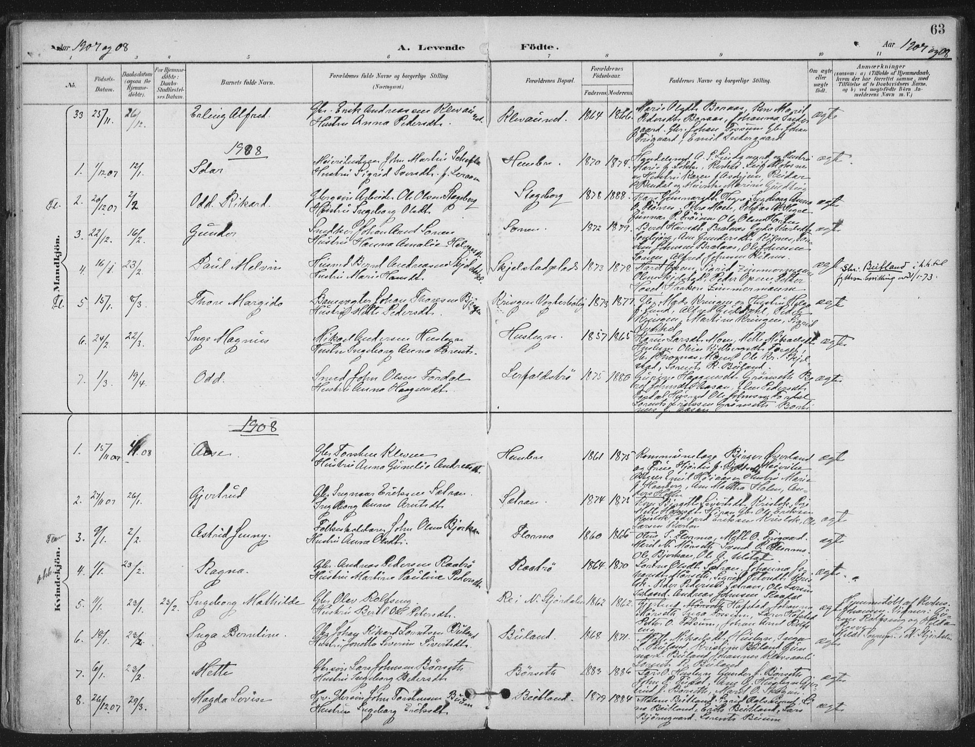Ministerialprotokoller, klokkerbøker og fødselsregistre - Nord-Trøndelag, SAT/A-1458/703/L0031: Parish register (official) no. 703A04, 1893-1914, p. 63