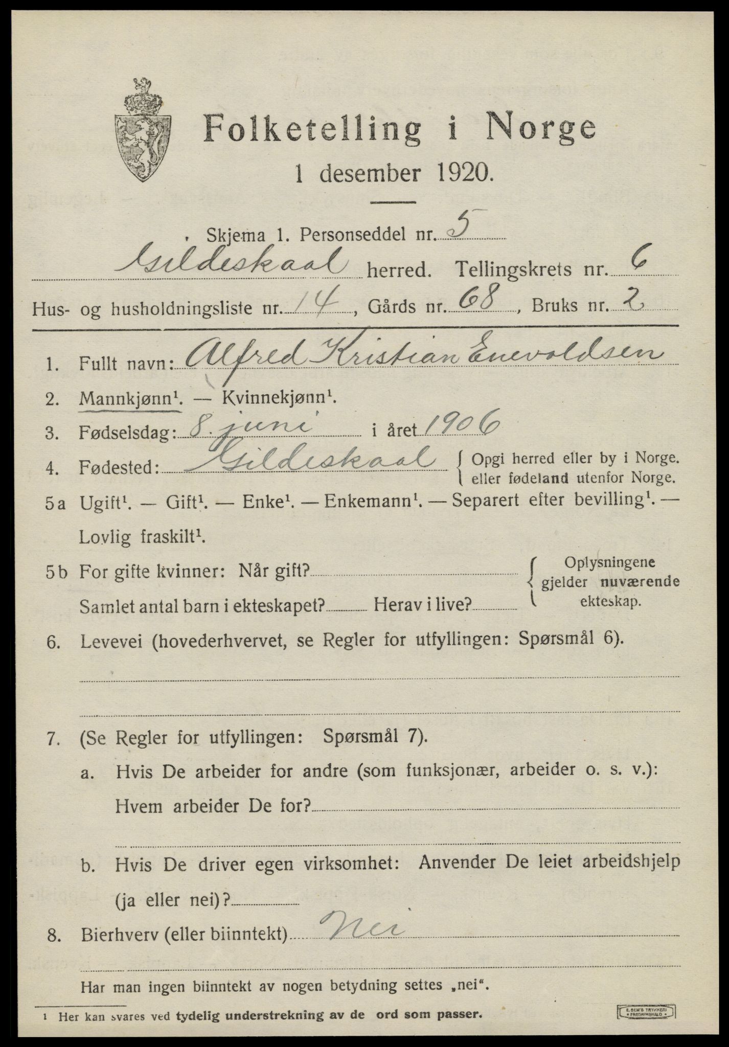 SAT, 1920 census for Gildeskål, 1920, p. 4994