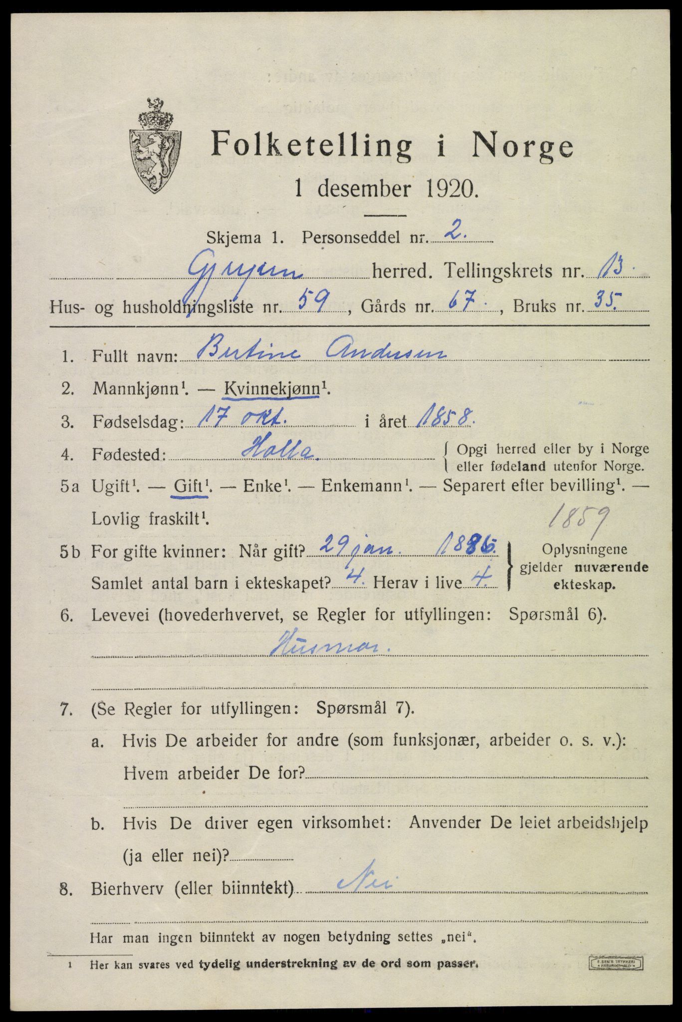 SAKO, 1920 census for Gjerpen, 1920, p. 14778