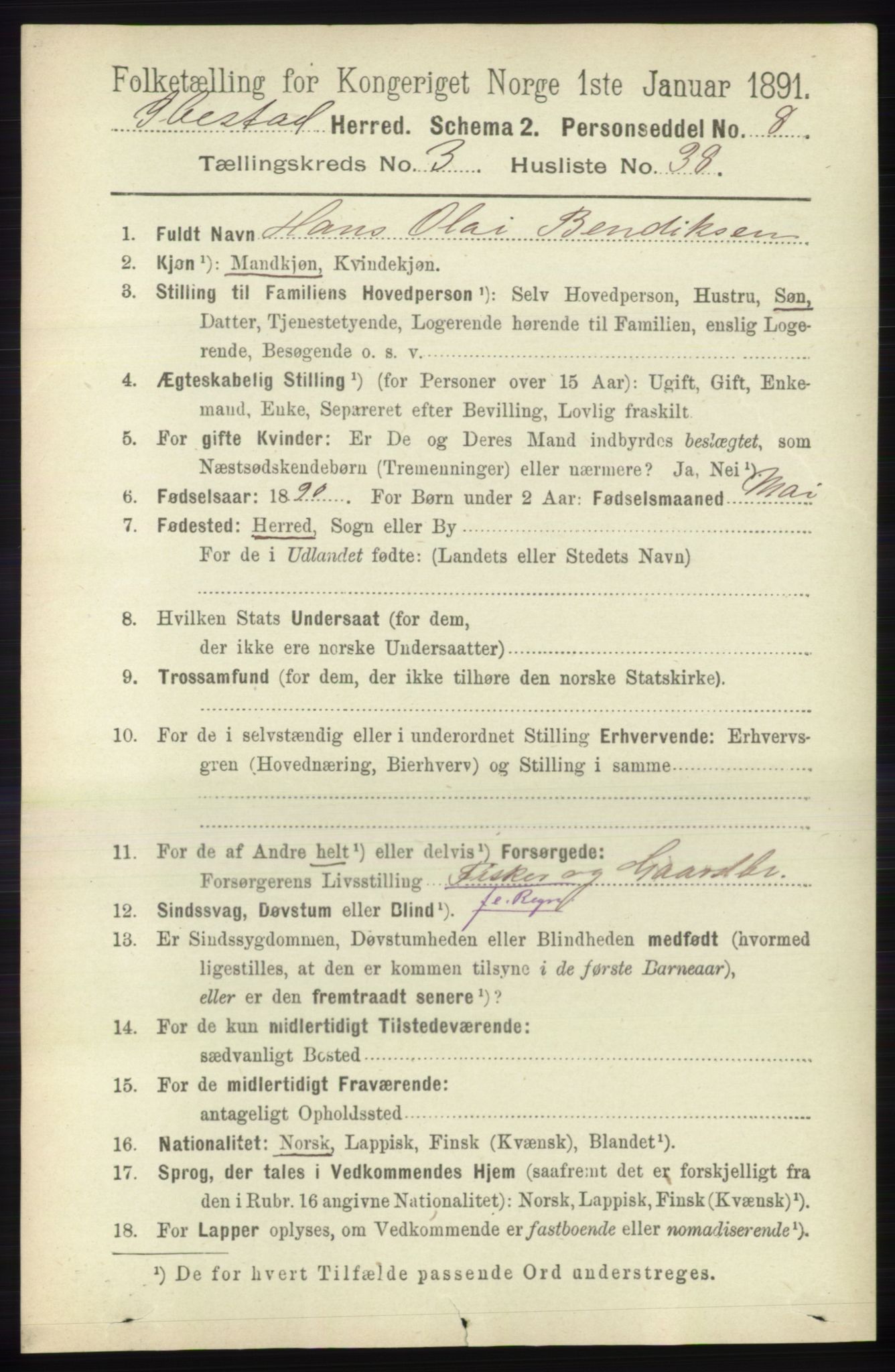 RA, 1891 census for 1917 Ibestad, 1891, p. 1990