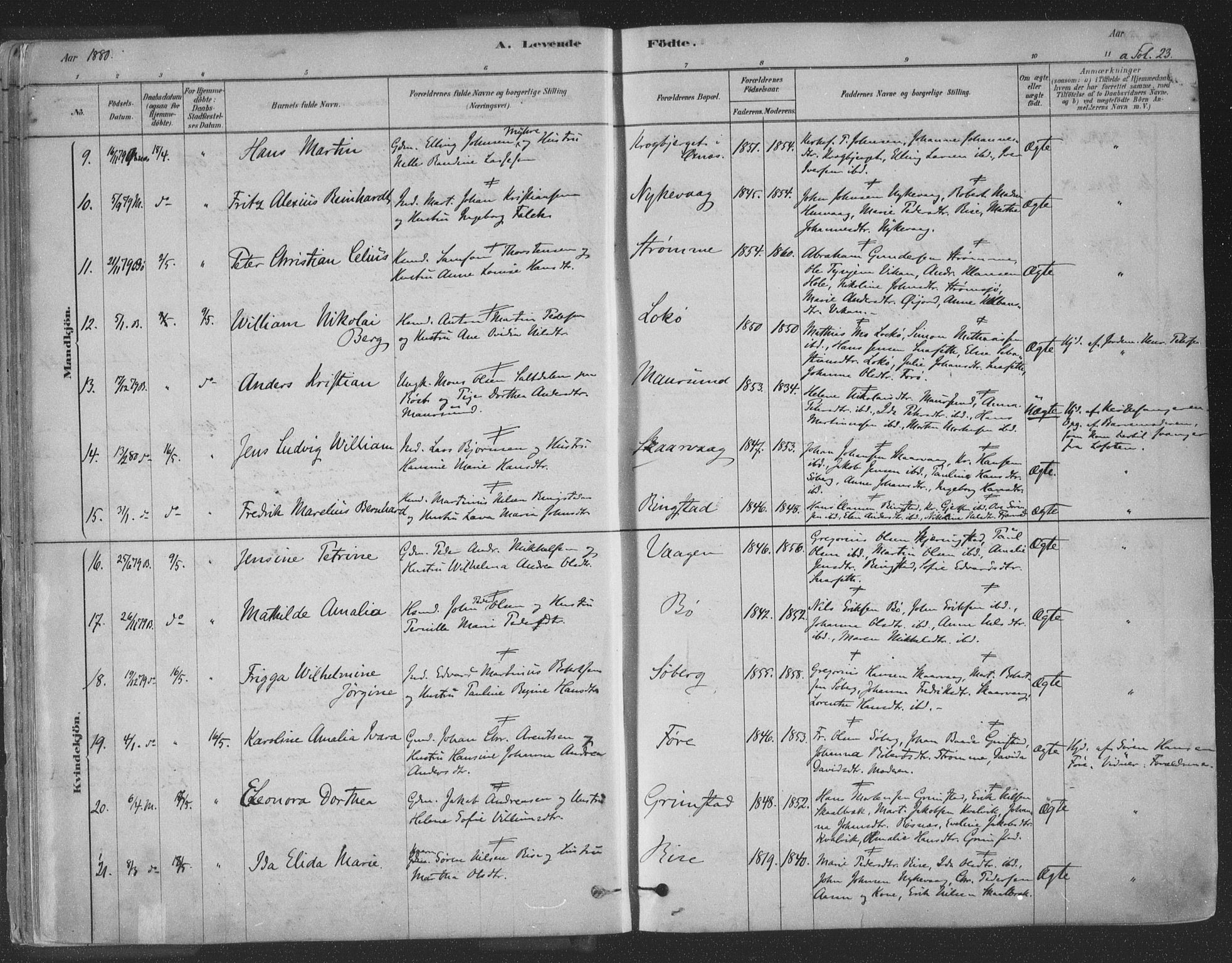 Ministerialprotokoller, klokkerbøker og fødselsregistre - Nordland, AV/SAT-A-1459/891/L1302: Parish register (official) no. 891A07, 1878-1895, p. 23