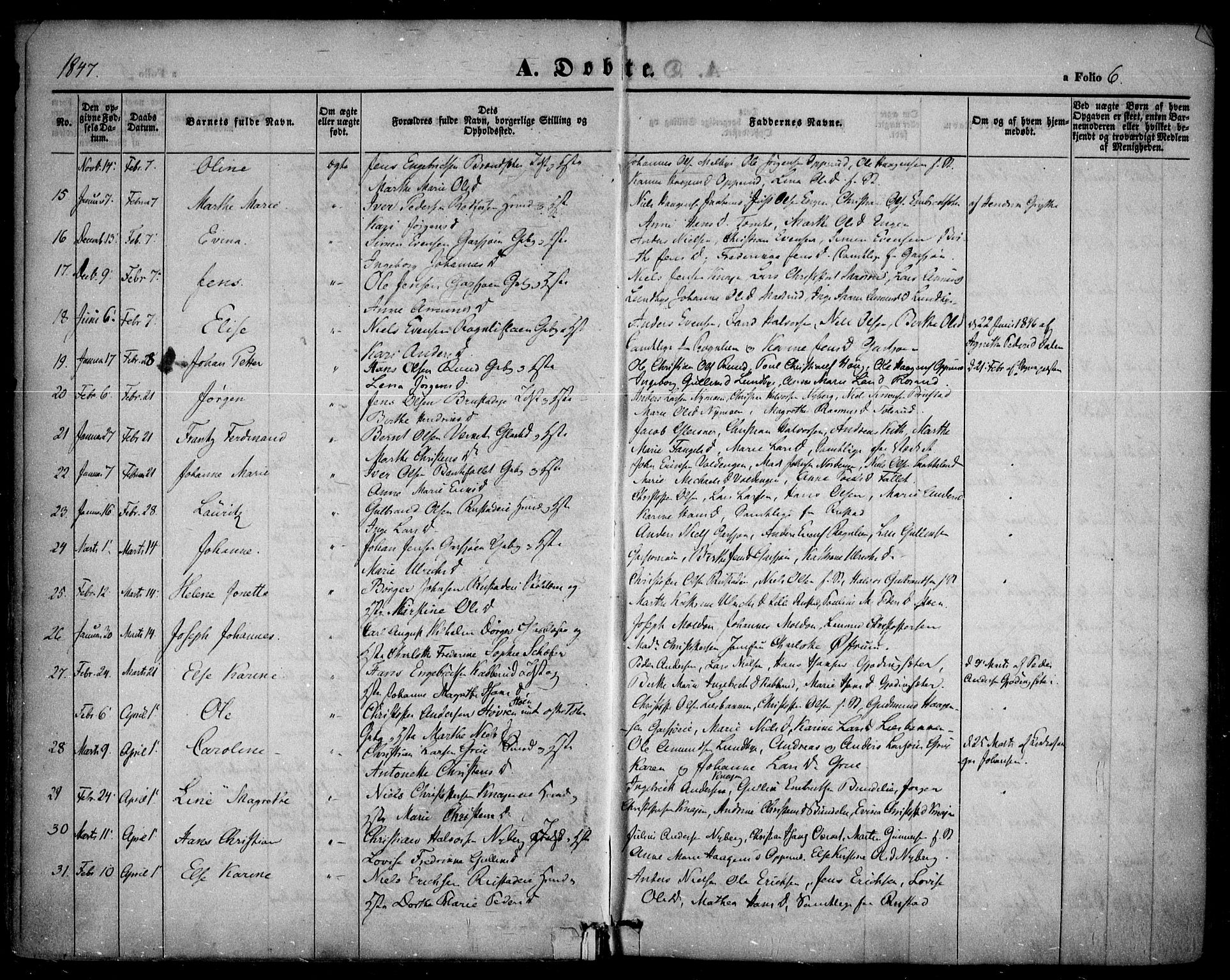 Hurdal prestekontor Kirkebøker, AV/SAO-A-10889/F/Fa/L0005: Parish register (official) no. I 5, 1846-1859, p. 6