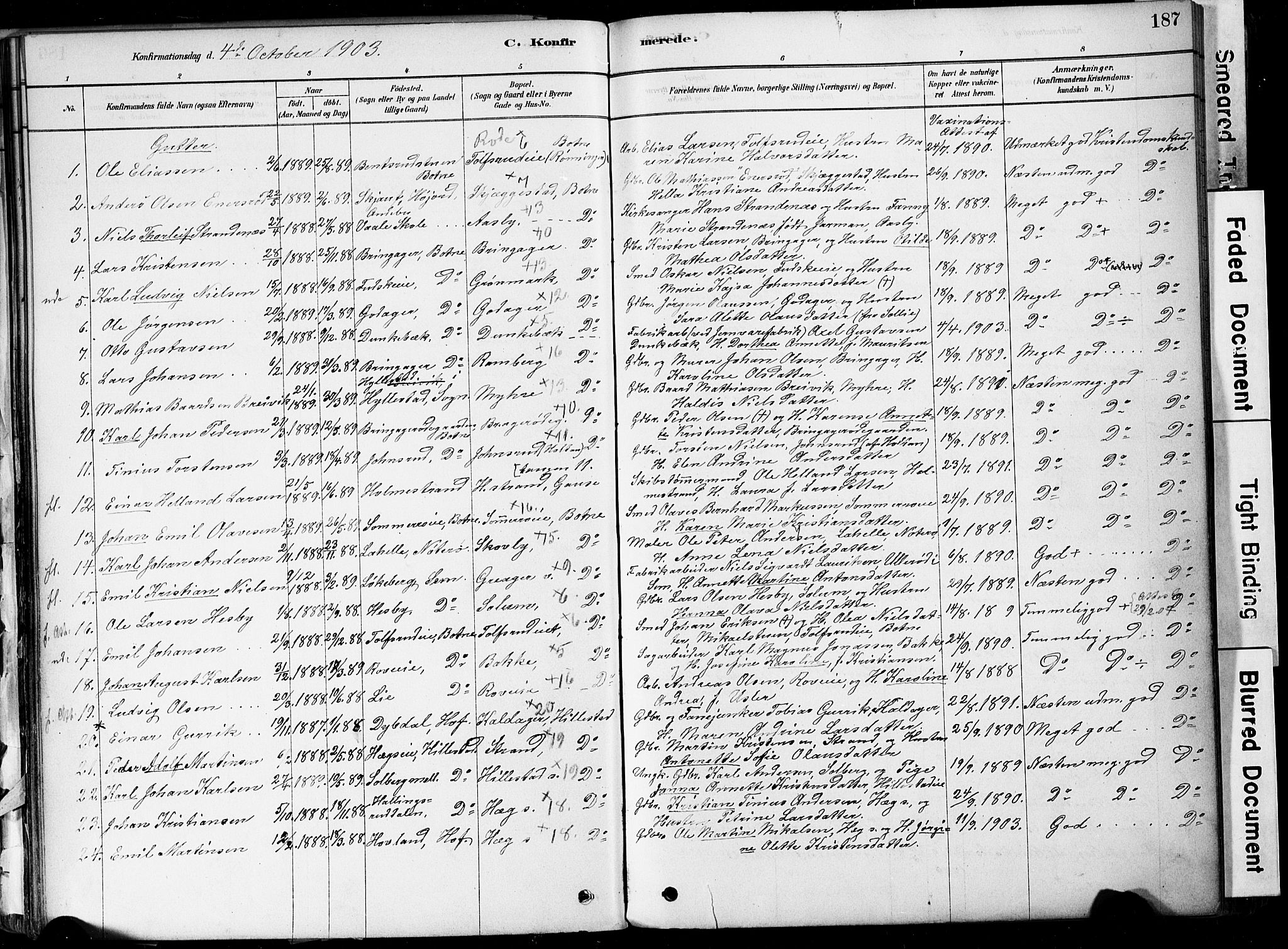 Botne kirkebøker, AV/SAKO-A-340/F/Fa/L0007: Parish register (official) no. I 7, 1878-1910, p. 187