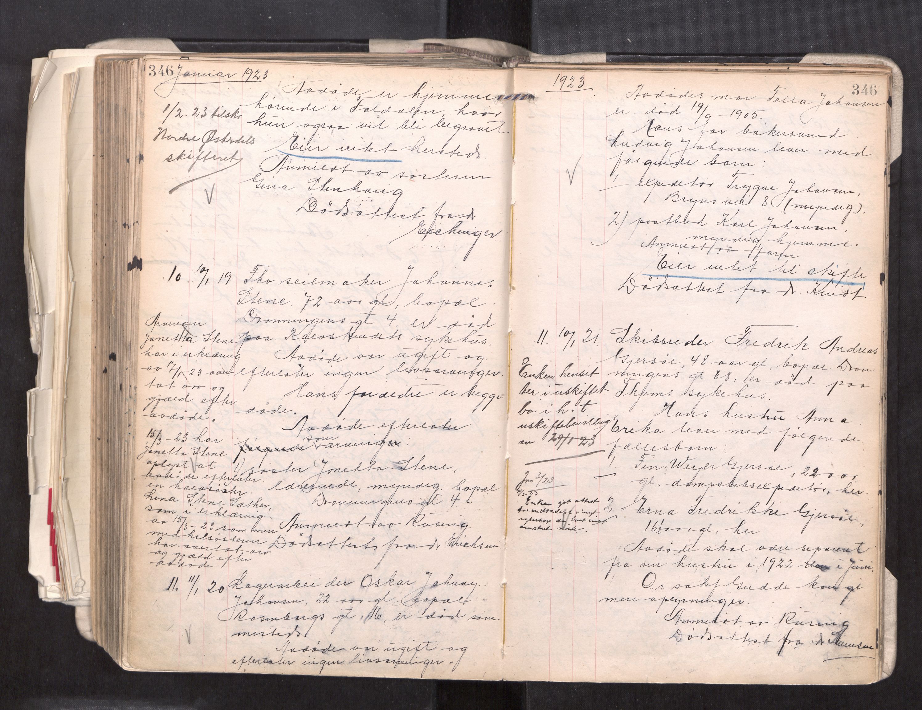 Trondheim byfogd, AV/SAT-A-0003/1/3/3L/L0011: Dødsanmeldelsesprotokoll, 1920-1923, p. 346