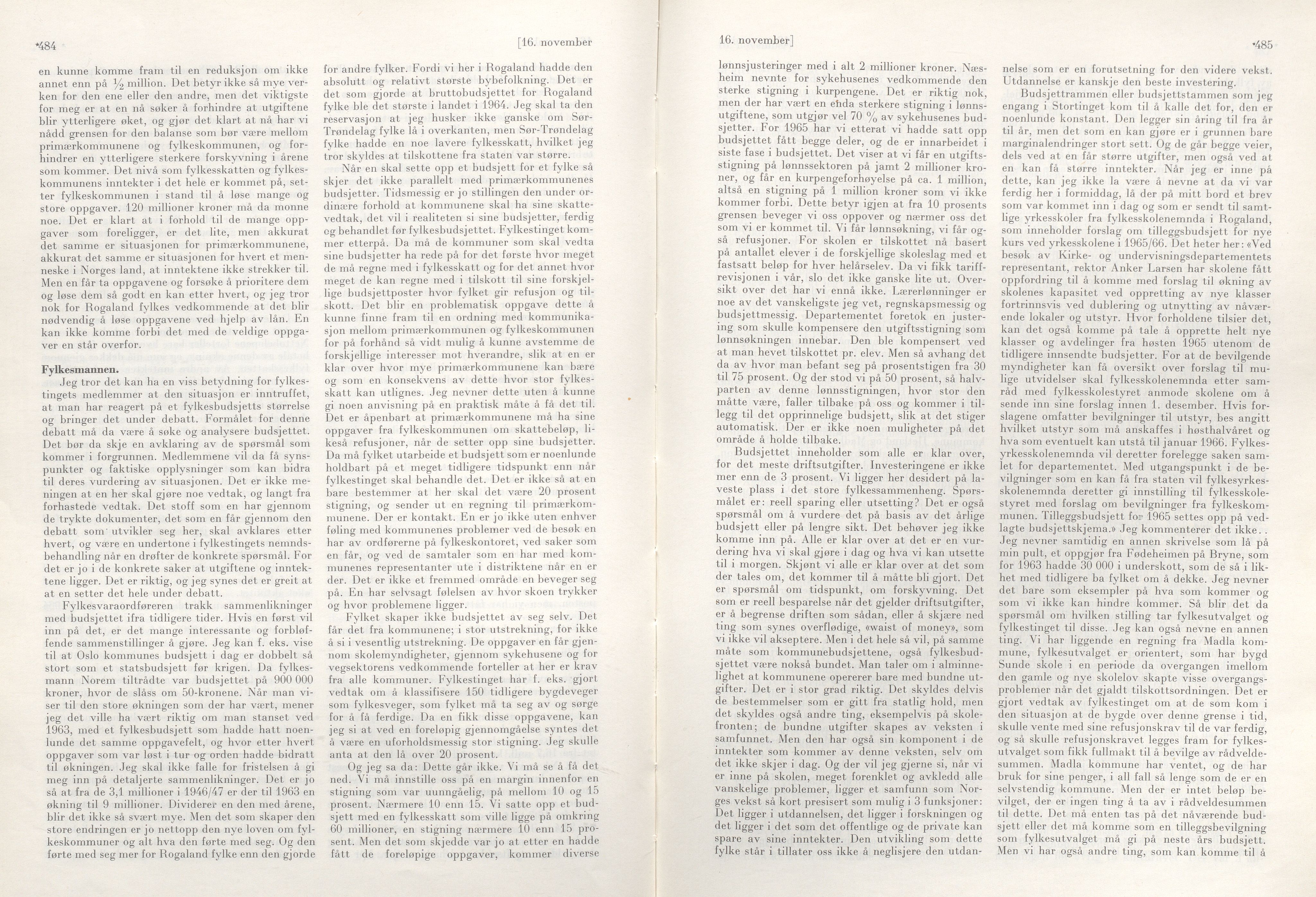 Rogaland fylkeskommune - Fylkesrådmannen , IKAR/A-900/A/Aa/Aaa/L0084: Møtebok , 1964, p. 484*-485*