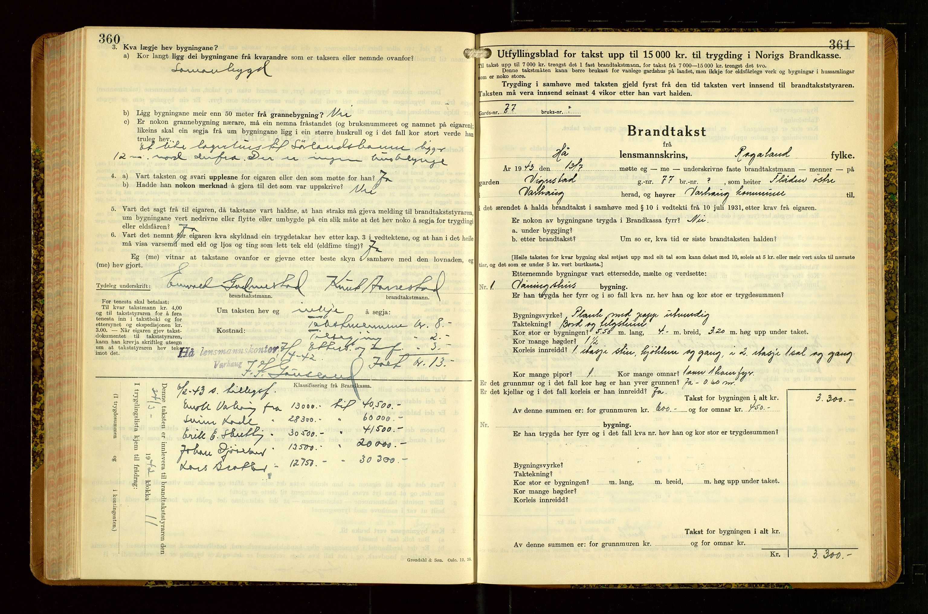 Hå lensmannskontor, AV/SAST-A-100456/Goa/L0007: Takstprotokoll (skjema), 1938-1949, p. 360-361